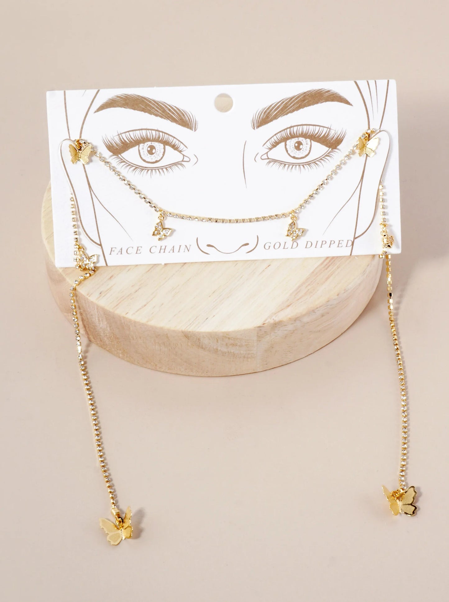 Satellite-Style Pave-Set Cubic-Zirconia Butterfly Accents Brass 18K-Gold-Dipped Face-Chain