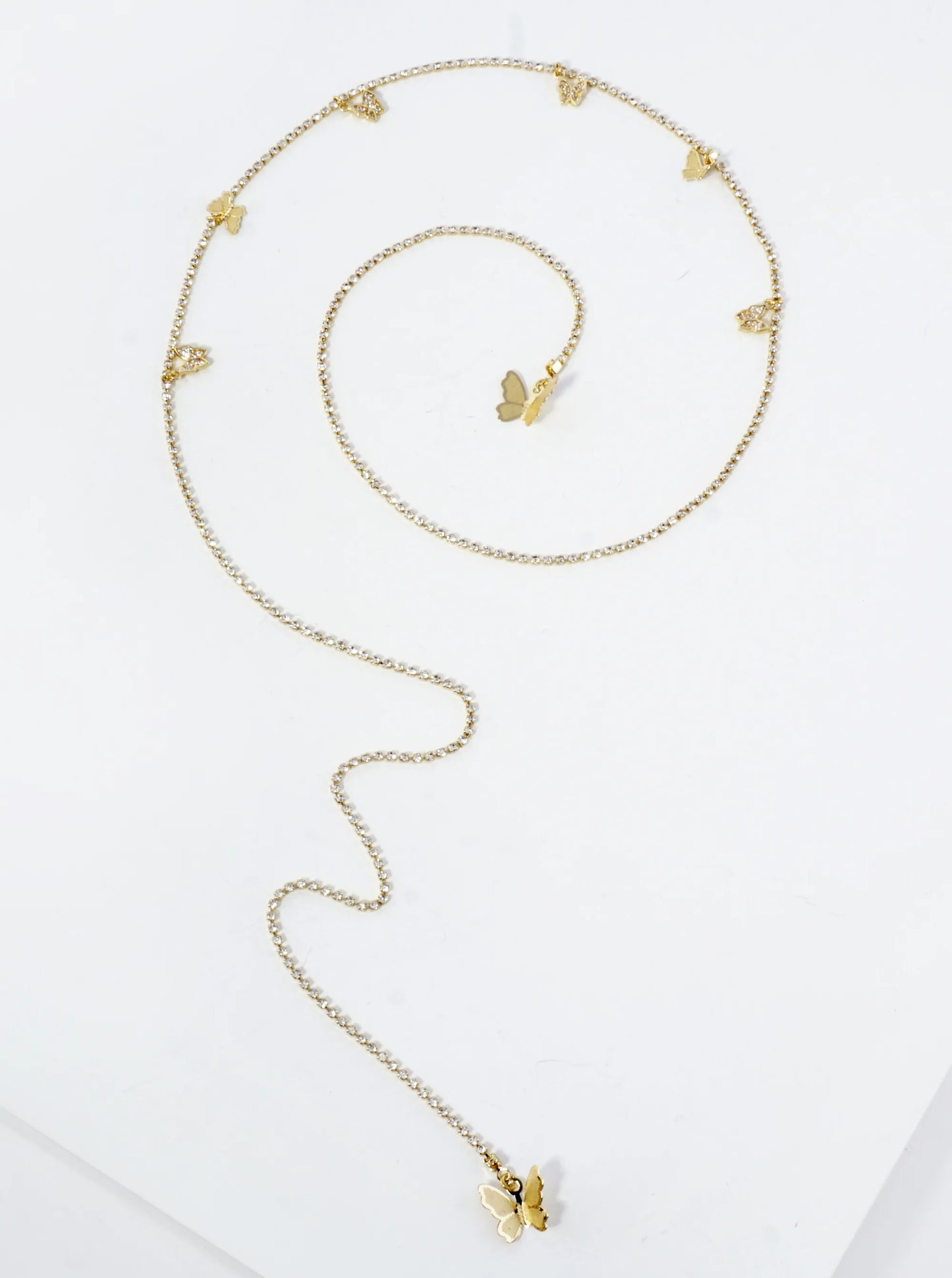 Satellite-Style Pave-Set Cubic-Zirconia Butterfly Accents Brass 18K-Gold-Dipped Face-Chain