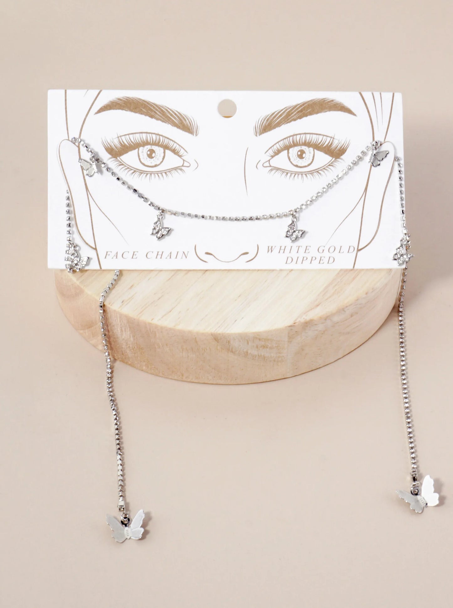 Satellite-Style Pave-Set Cubic-Zirconia Butterfly Accents Brass 18K-Gold-Dipped Face-Chain