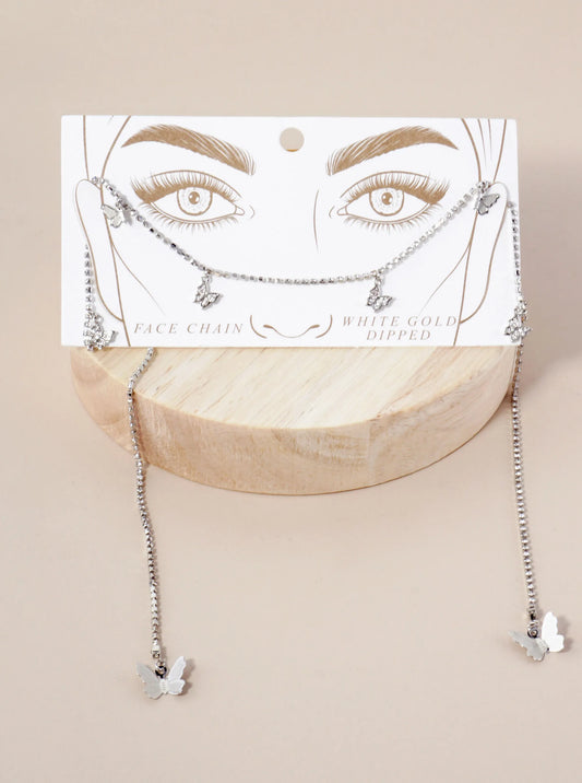 Satellite-Style Pave-Set Cubic-Zirconia Butterfly Accents Brass 18K-Gold-Dipped Face-Chain