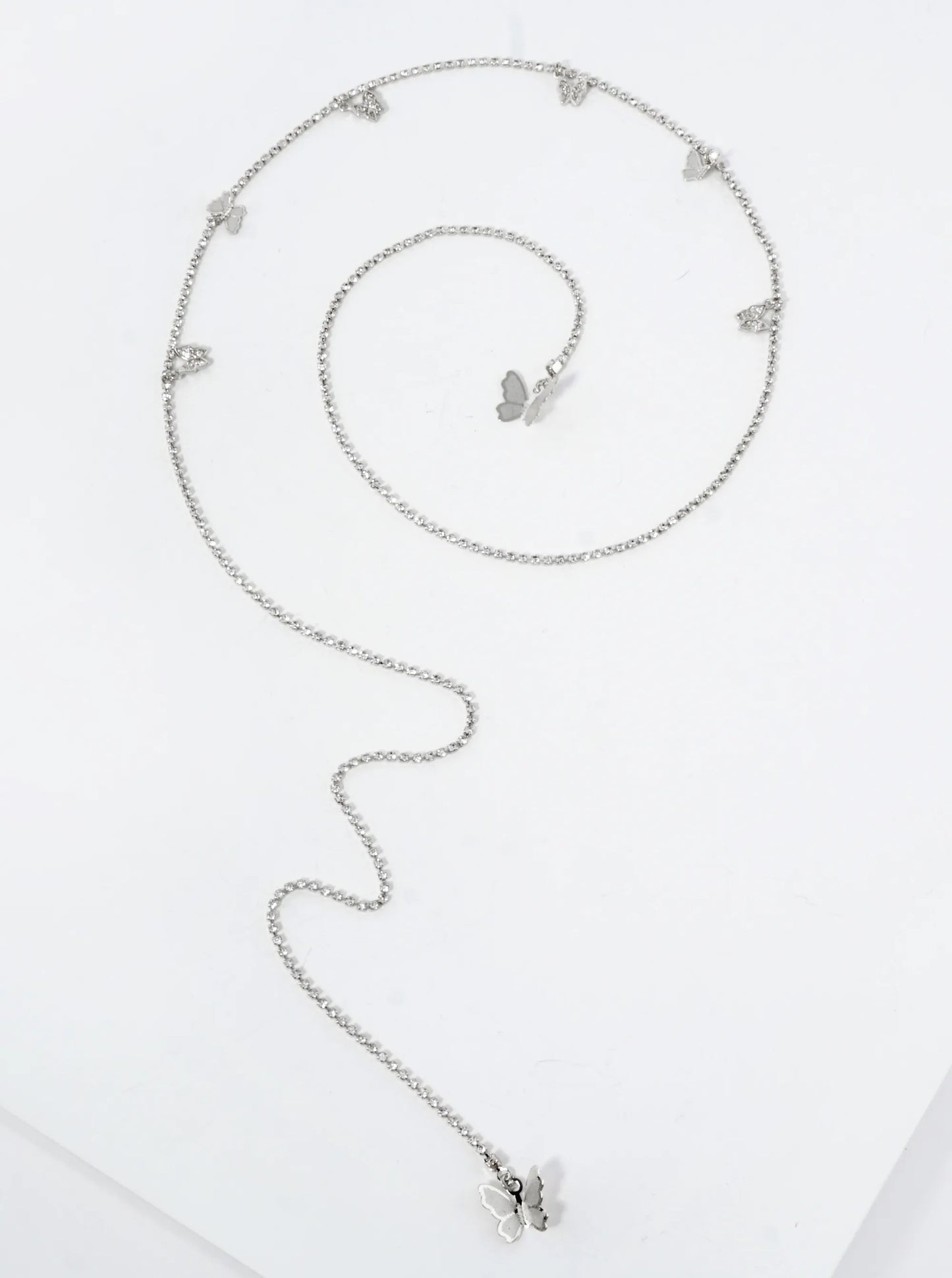 Satellite-Style Pave-Set Cubic-Zirconia Butterfly Accents Brass 18K-Gold-Dipped Face-Chain
