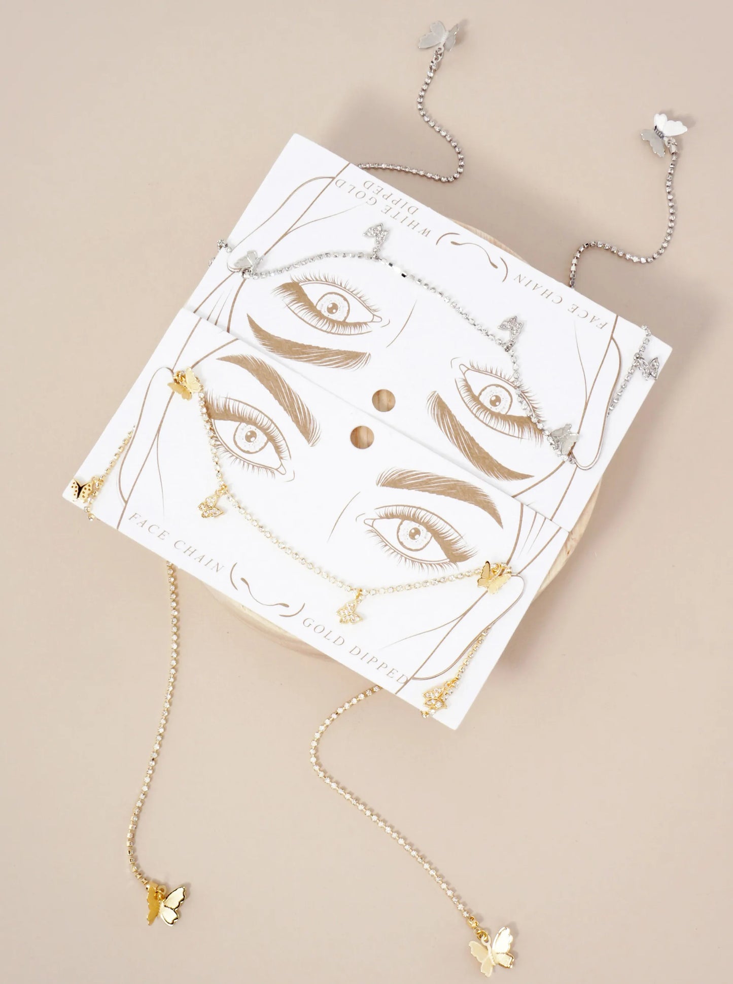Satellite-Style Pave-Set Cubic-Zirconia Butterfly Accents Brass 18K-Gold-Dipped Face-Chain