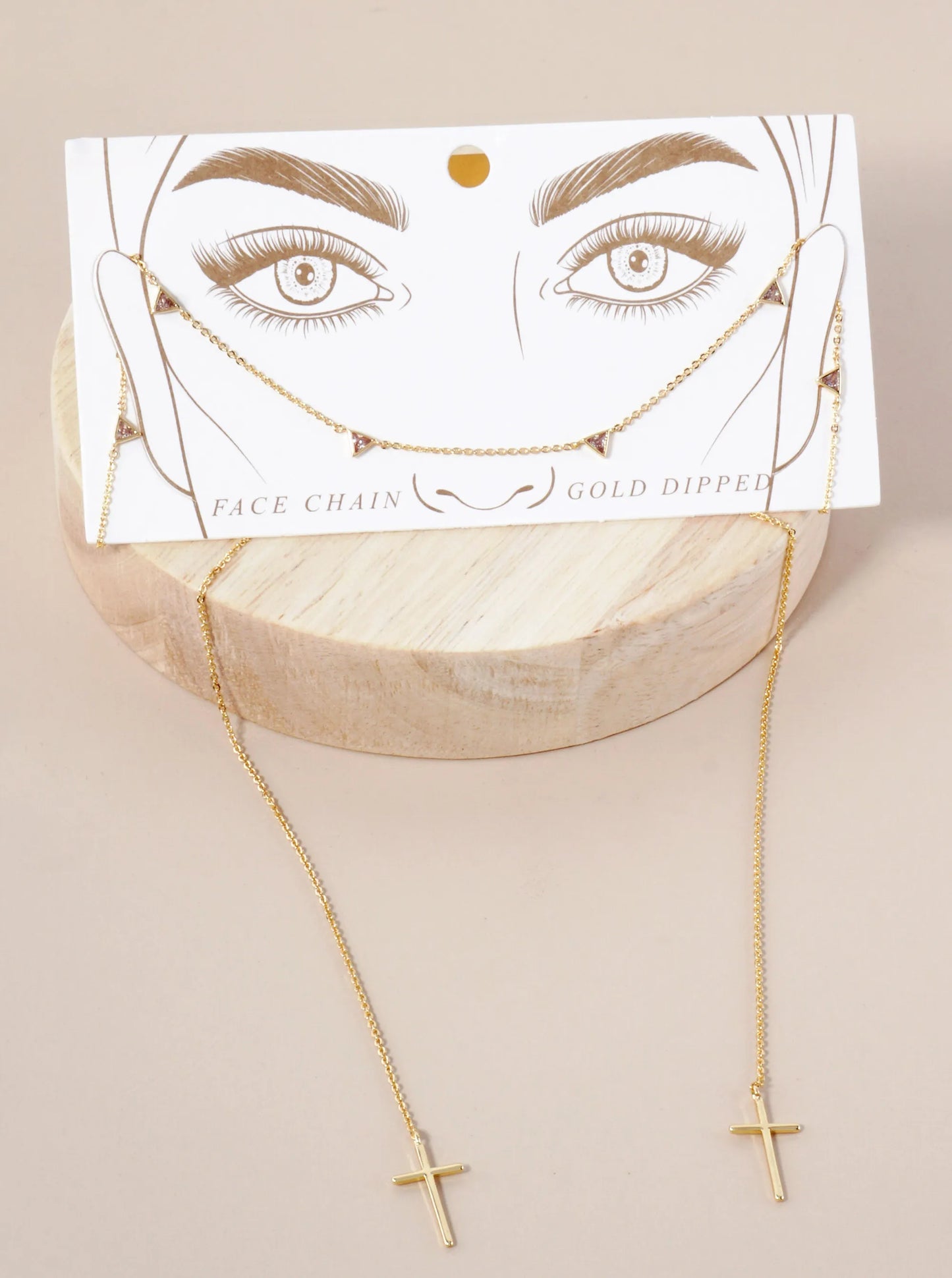Satellite-Style Triangle Cubic-Zirconia Accents Brass Cross Drop 18K-Gold-Dipped Face-Chain
