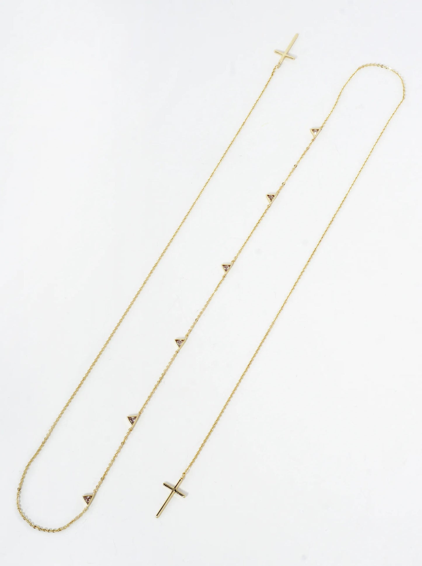 Satellite-Style Triangle Cubic-Zirconia Accents Brass Cross Drop 18K-Gold-Dipped Face-Chain
