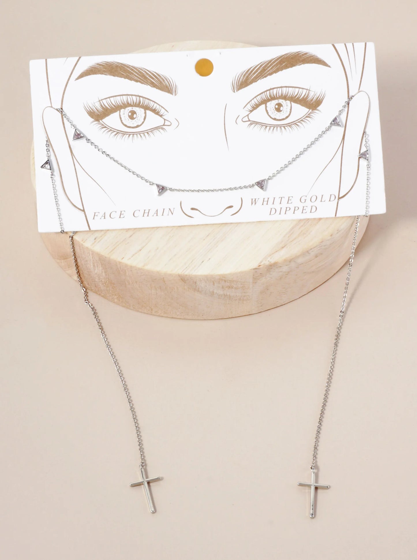 Satellite-Style Triangle Cubic-Zirconia Accents Brass Cross Drop 18K-Gold-Dipped Face-Chain