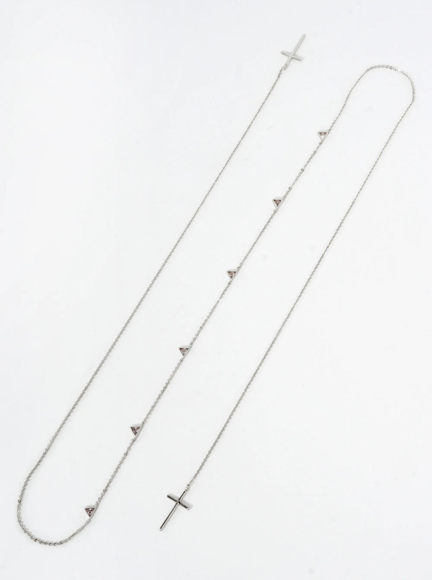 Satellite-Style Triangle Cubic-Zirconia Accents Brass Cross Drop 18K-Gold-Dipped Face-Chain