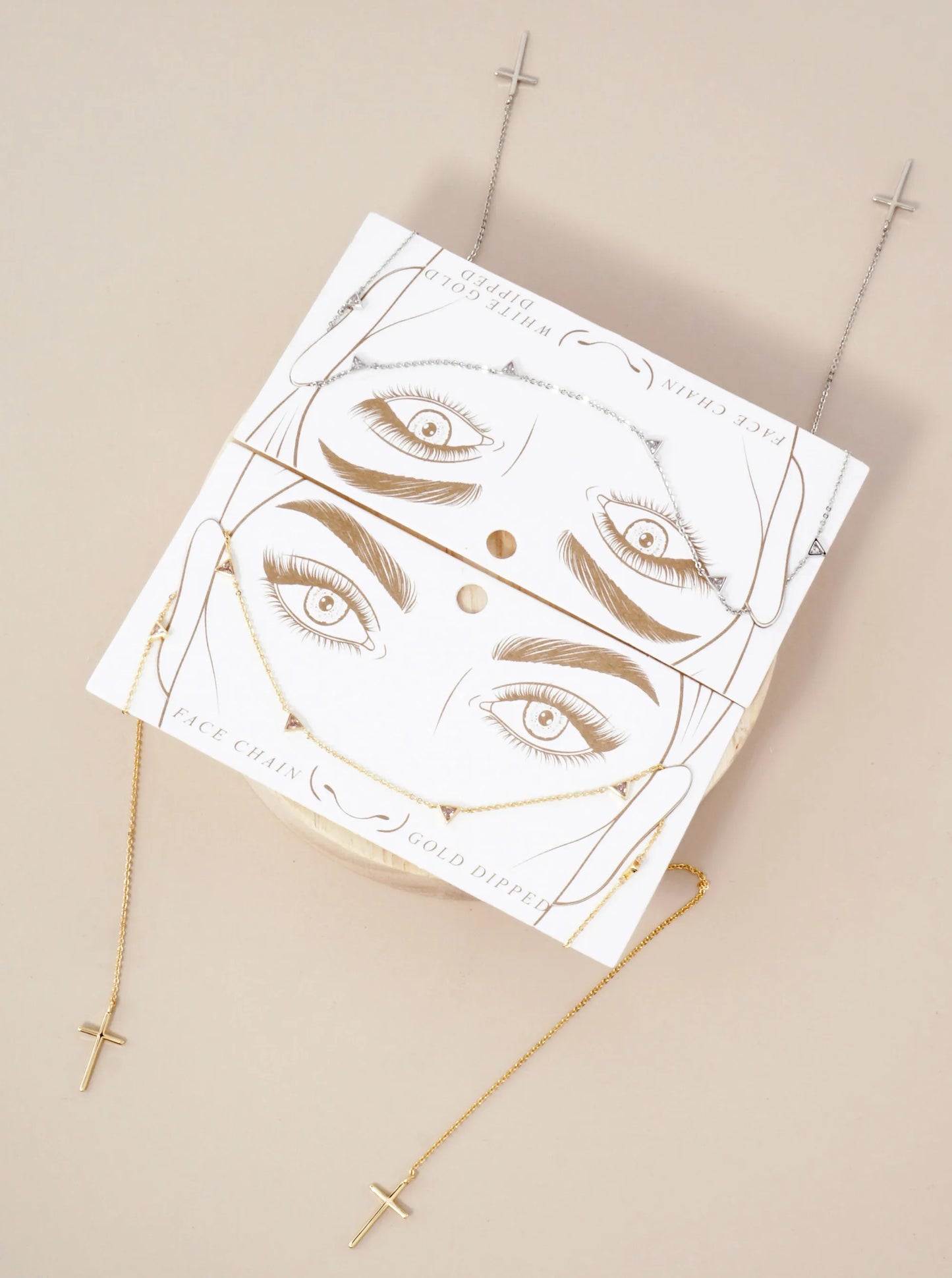 Satellite-Style Triangle Cubic-Zirconia Accents Brass Cross Drop 18K-Gold-Dipped Face-Chain
