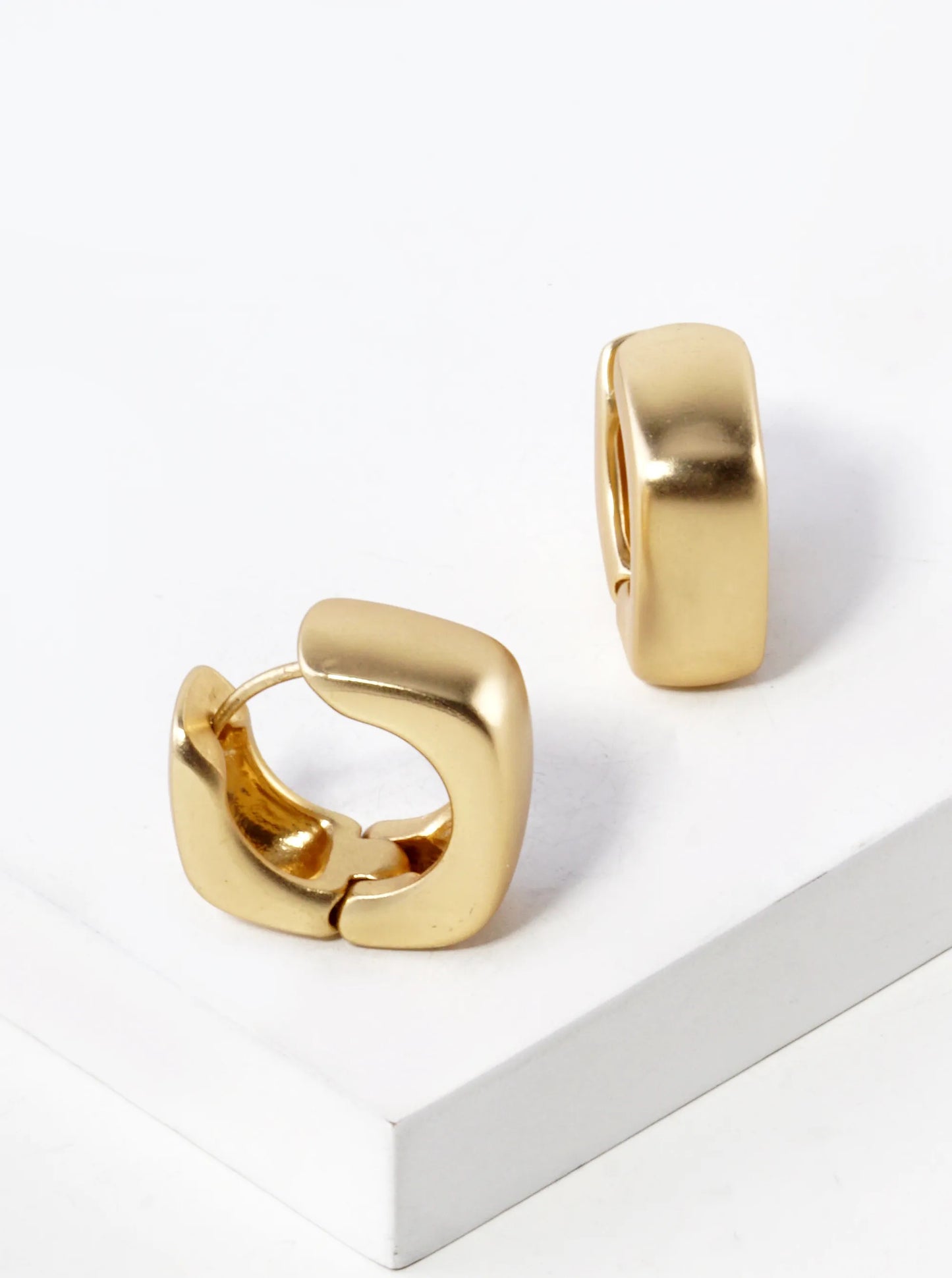 Satin Metal 15mm Bold Square Huggie Hoop Earrings