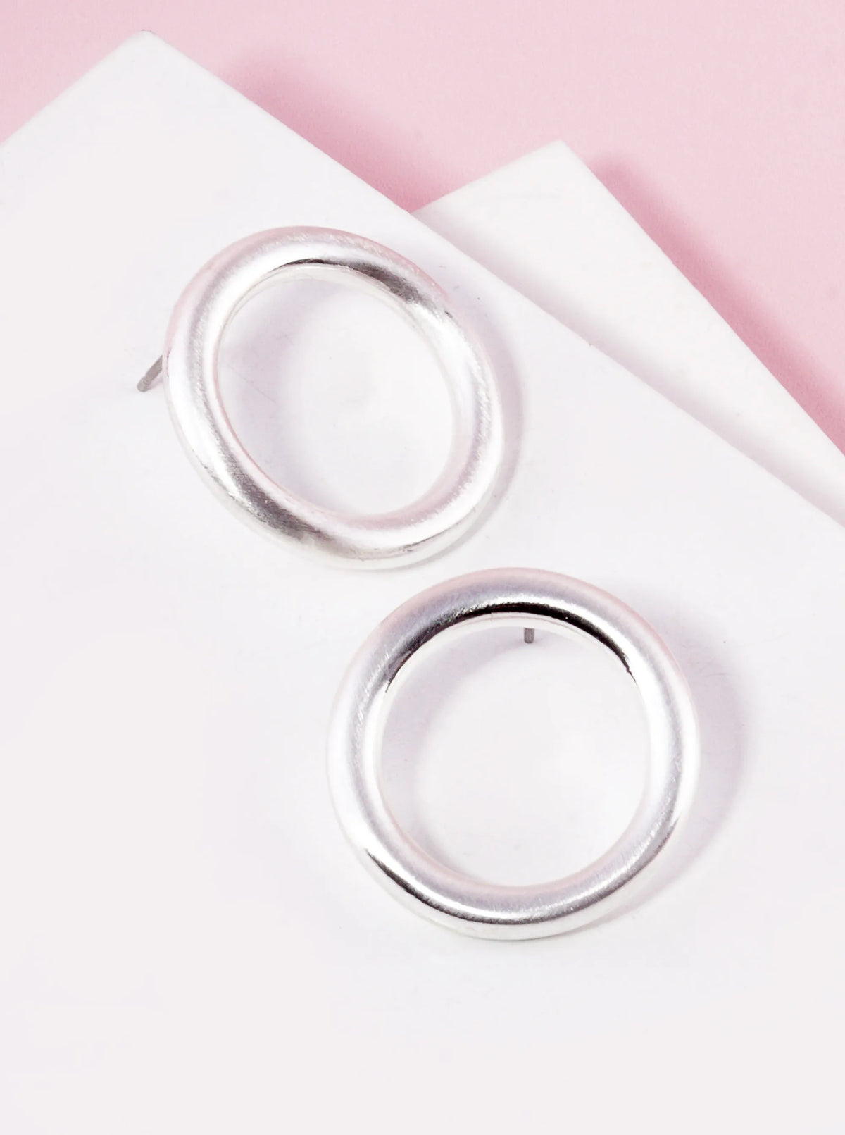 Satin Metal 25mm Circle Stud Earrings