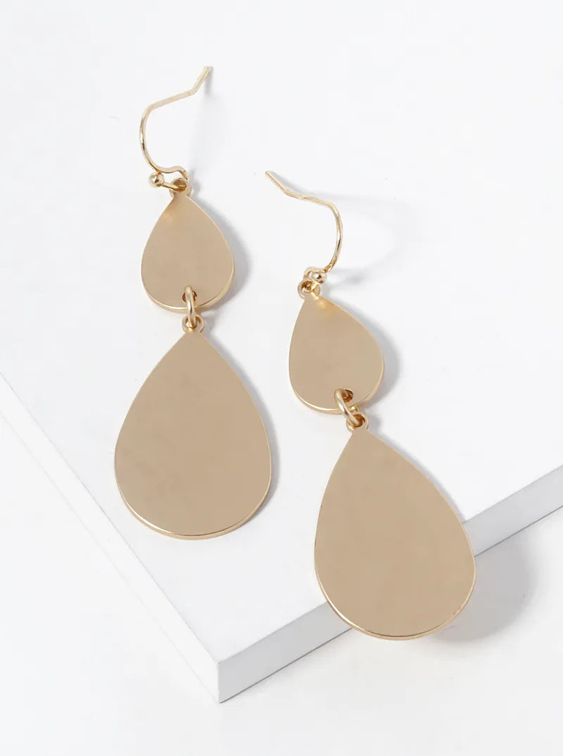 Satin Metal Double Teardrop Dangle Earrings