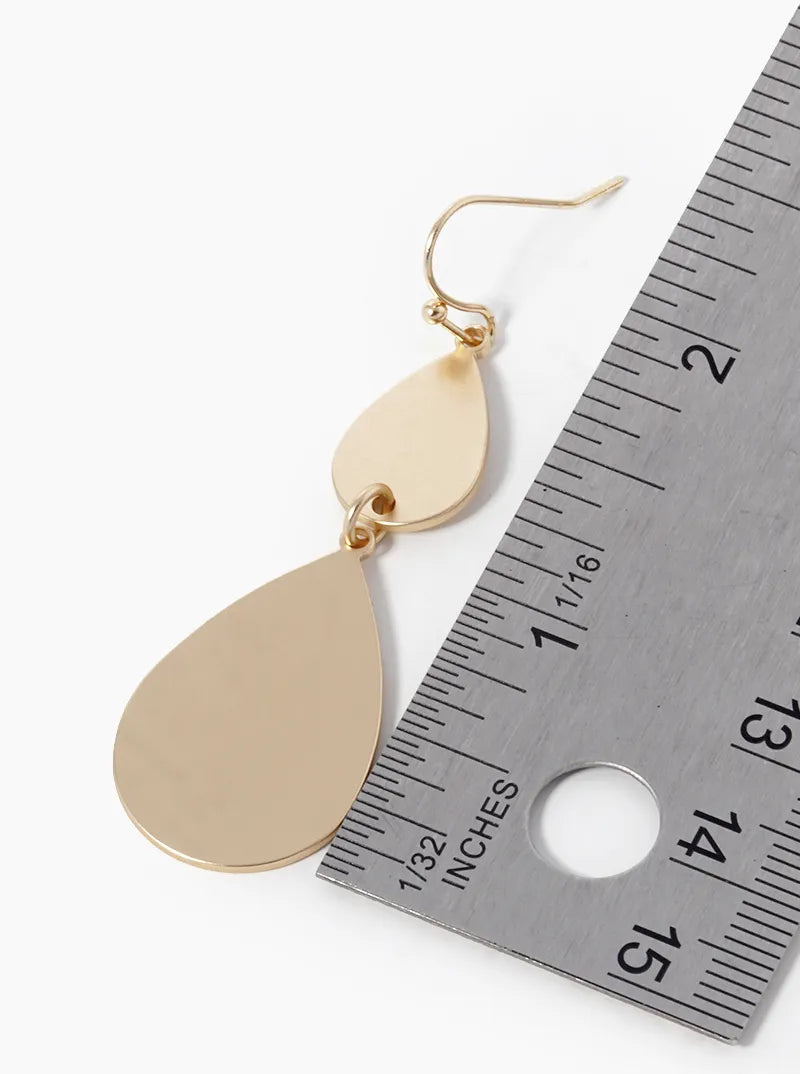 Satin Metal Double Teardrop Dangle Earrings