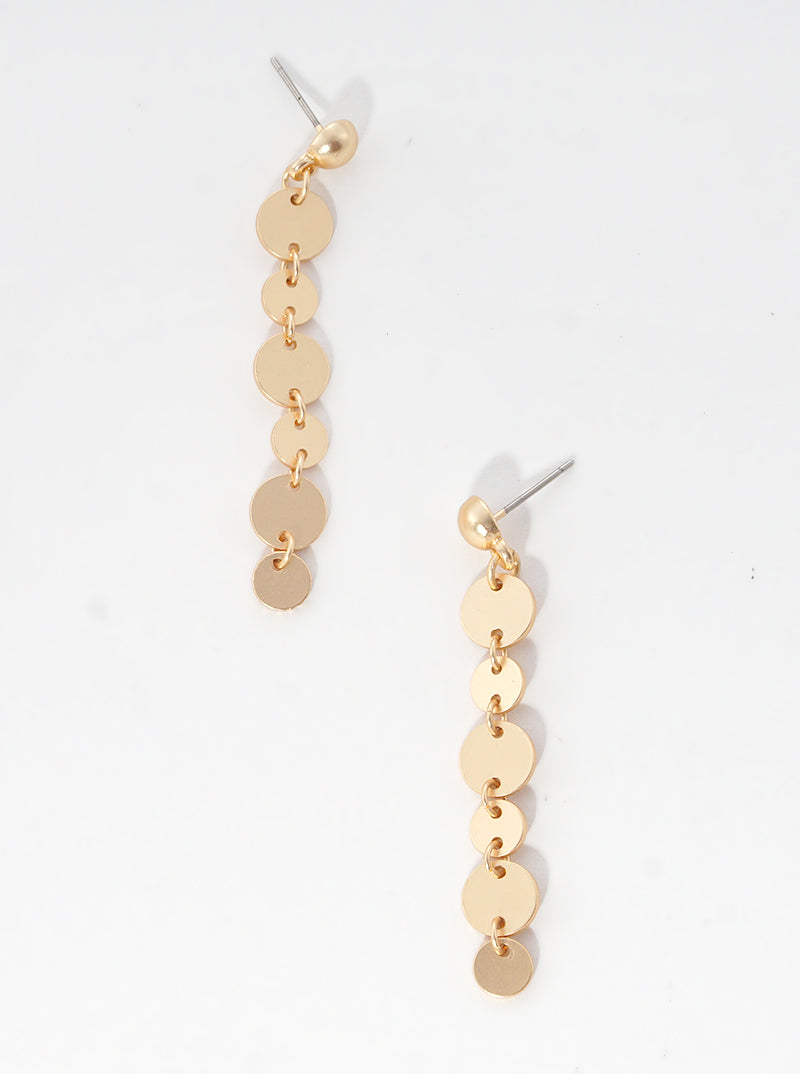Satin Round Charm Linked Dangle Post Earrings