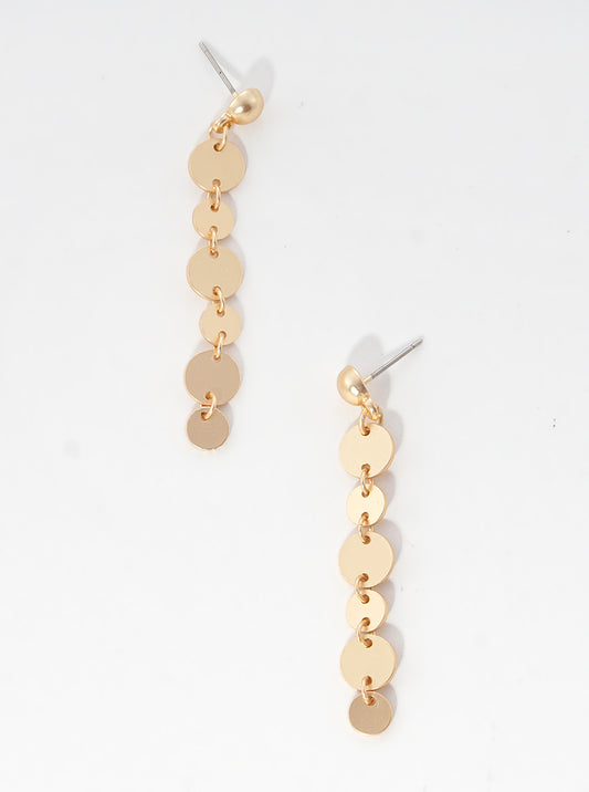 Satin Round Charm Linked Dangle Post Earrings