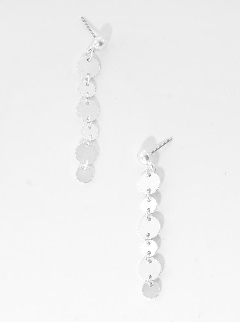 Satin Round Charm Linked Dangle Post Earrings