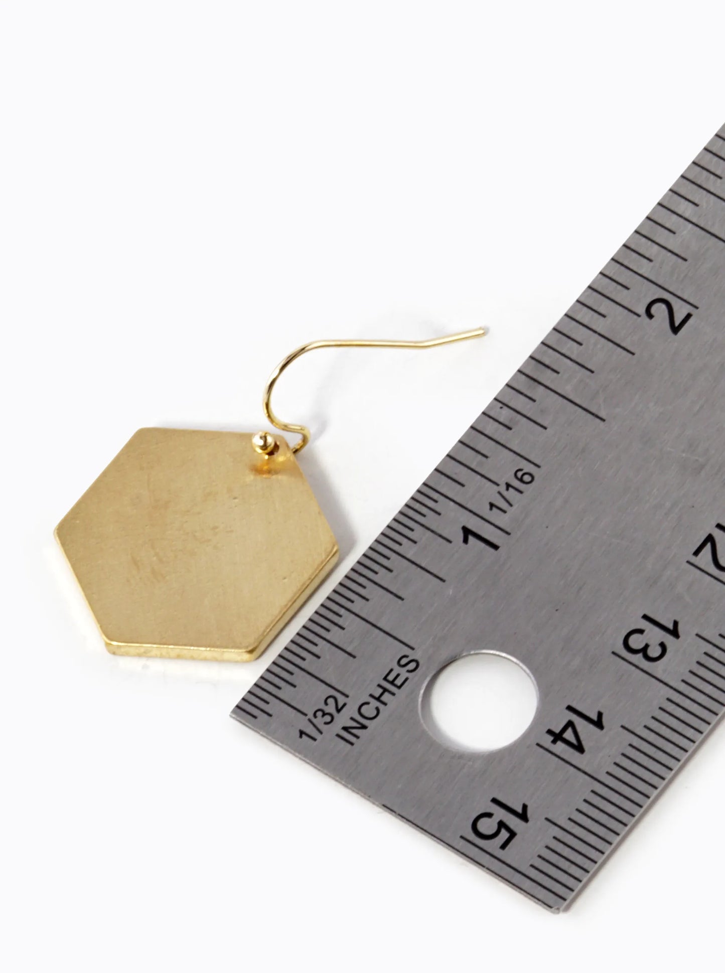 Satin Textured Brass Hexagon Drop Dangle Earrings