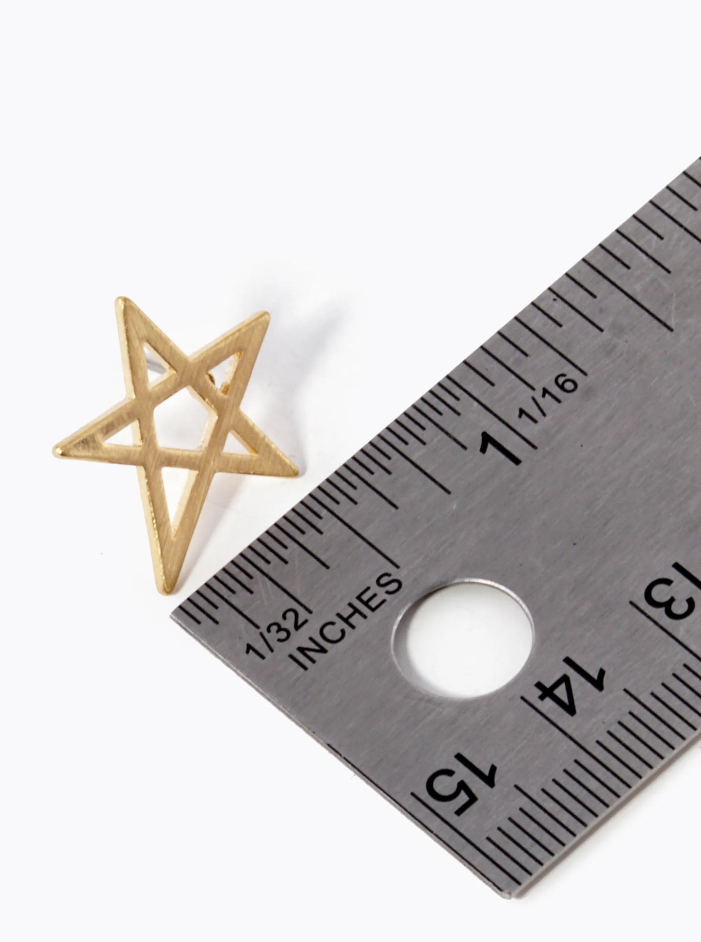 Satin Textured Brass Star Stud Earrings