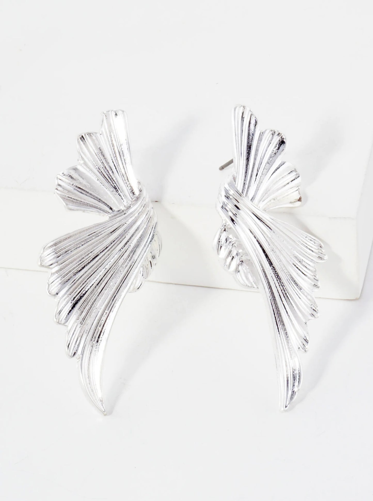 Sculpted Wing Design Statement Metal Earrings With-Titanium-Post