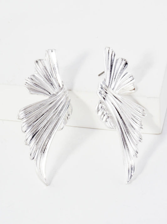Sculpted Wing Design Statement Metal Earrings With-Titanium-Post
