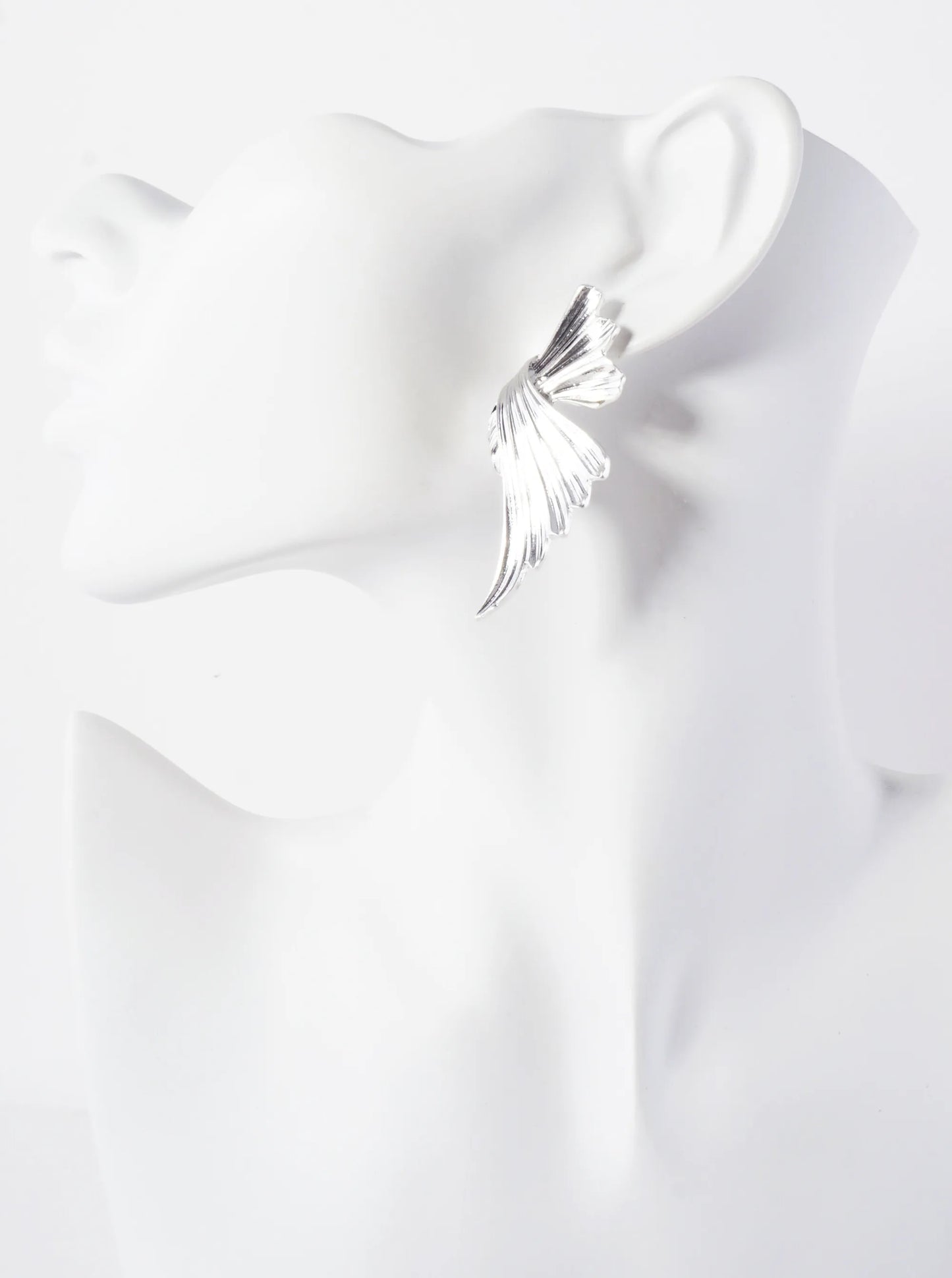 Sculpted Wing Design Statement Metal Earrings With-Titanium-Post