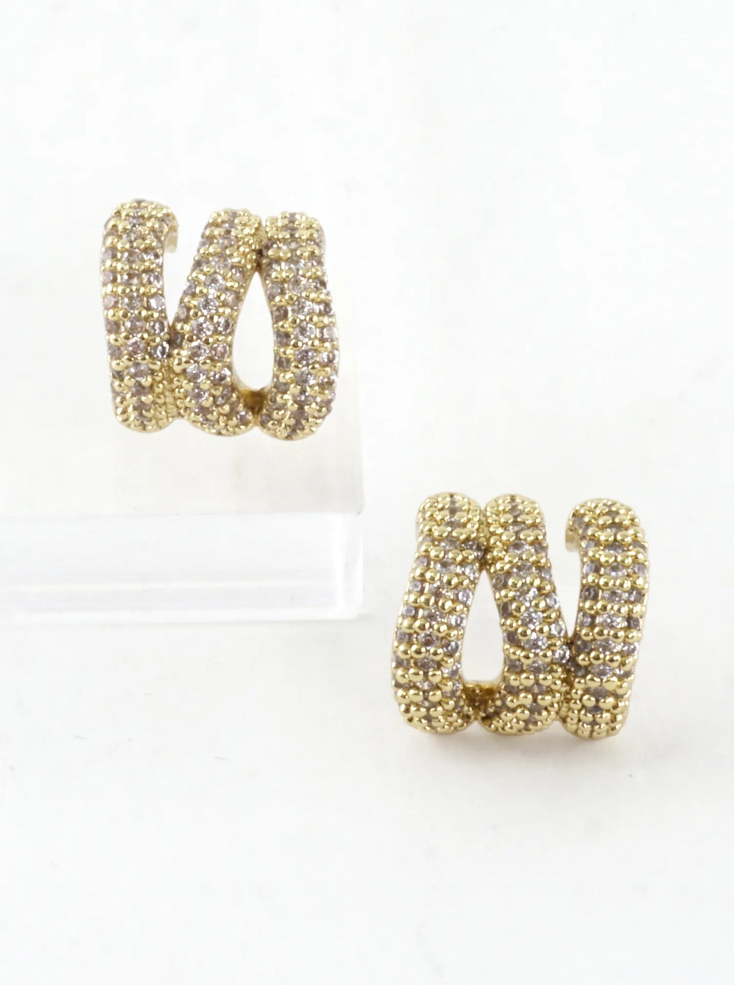 Sculptural 3 Row Pave CZ Huggie Hoop Earrings