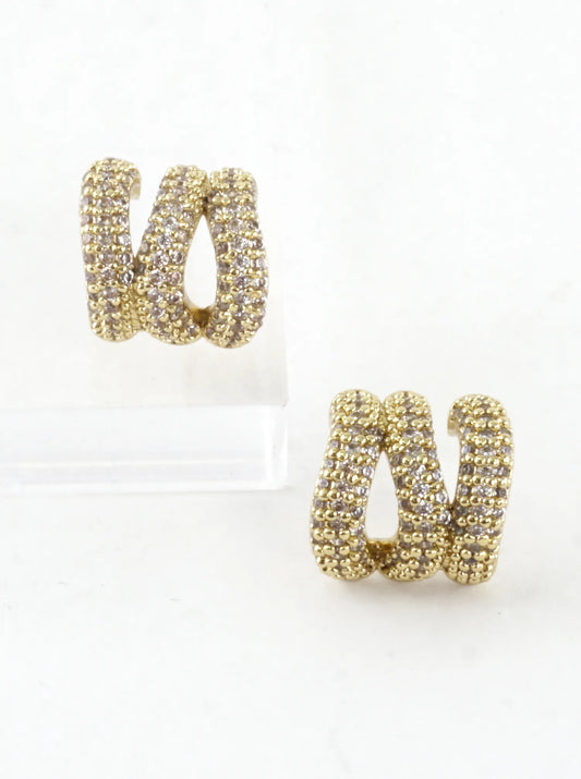 Sculptural 3 Row Pave CZ Huggie Hoop Earrings