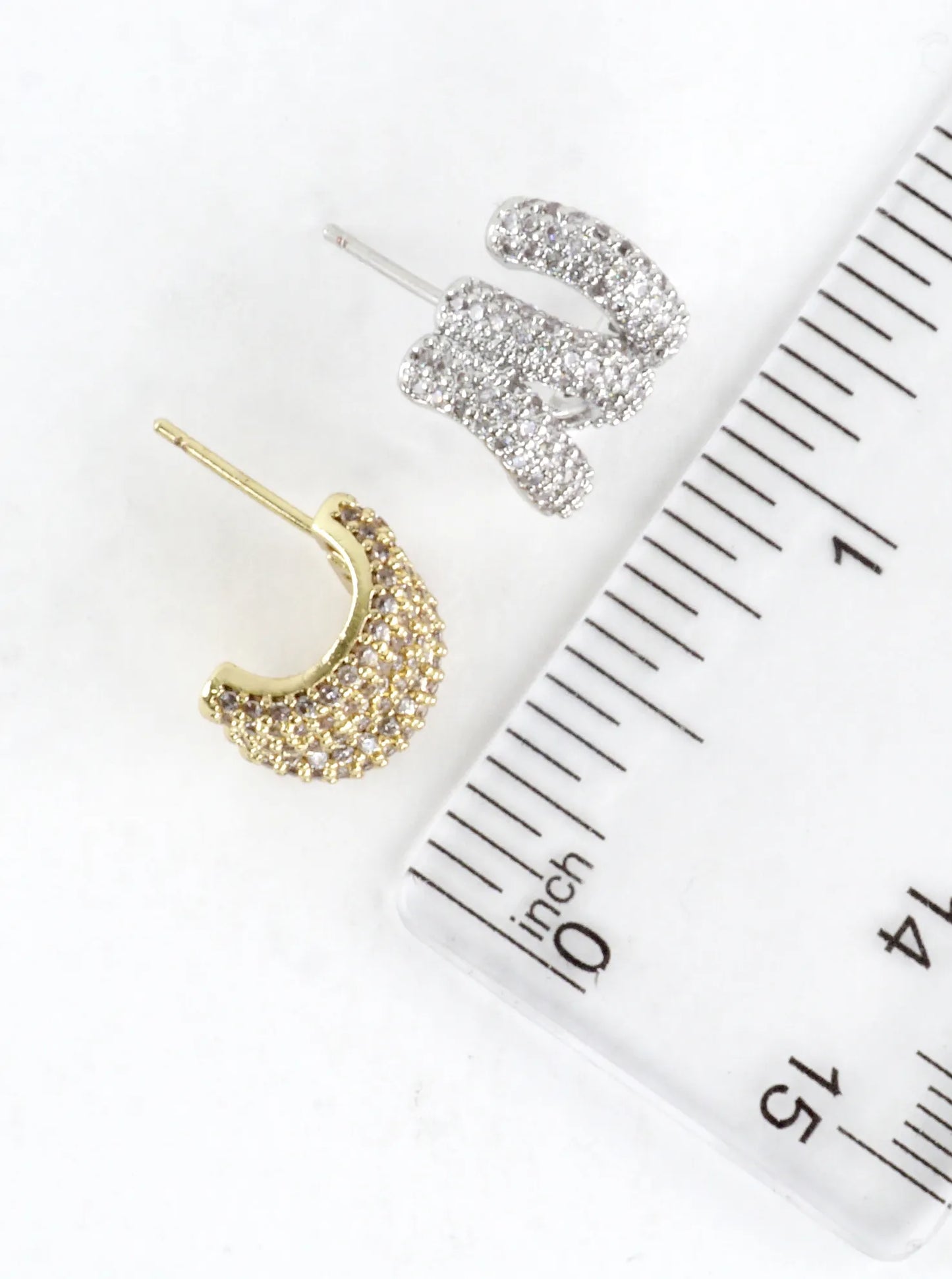 Sculptural 3 Row Pave CZ Huggie Hoop Earrings