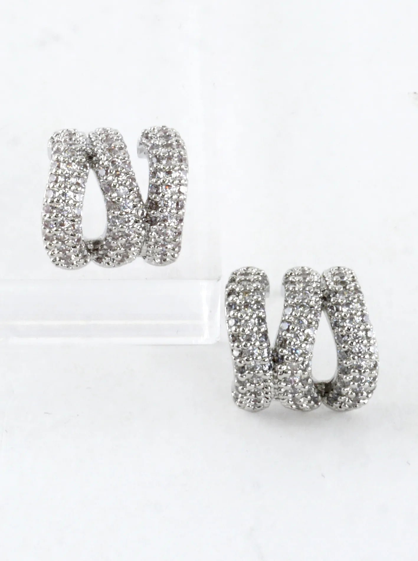 Sculptural 3 Row Pave CZ Huggie Hoop Earrings