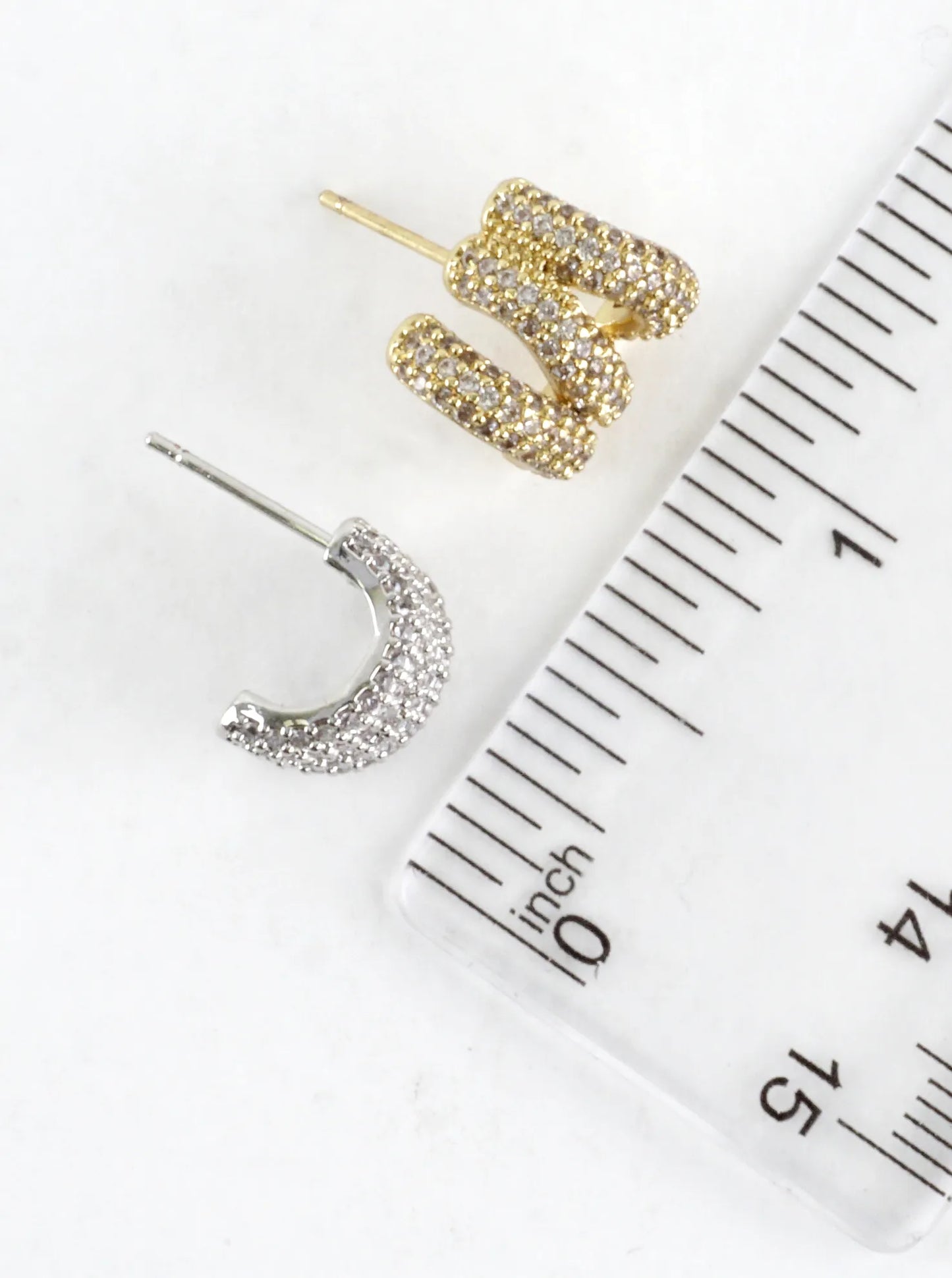 Sculptural 3 Row Pave CZ Huggie Hoop Earrings