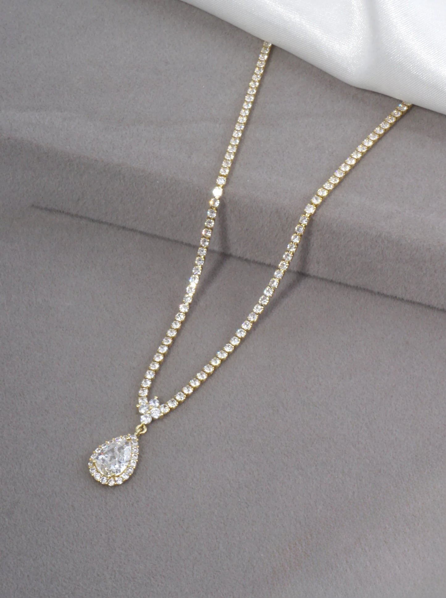 Sculptural Teardrop Pave Tennis Necklace