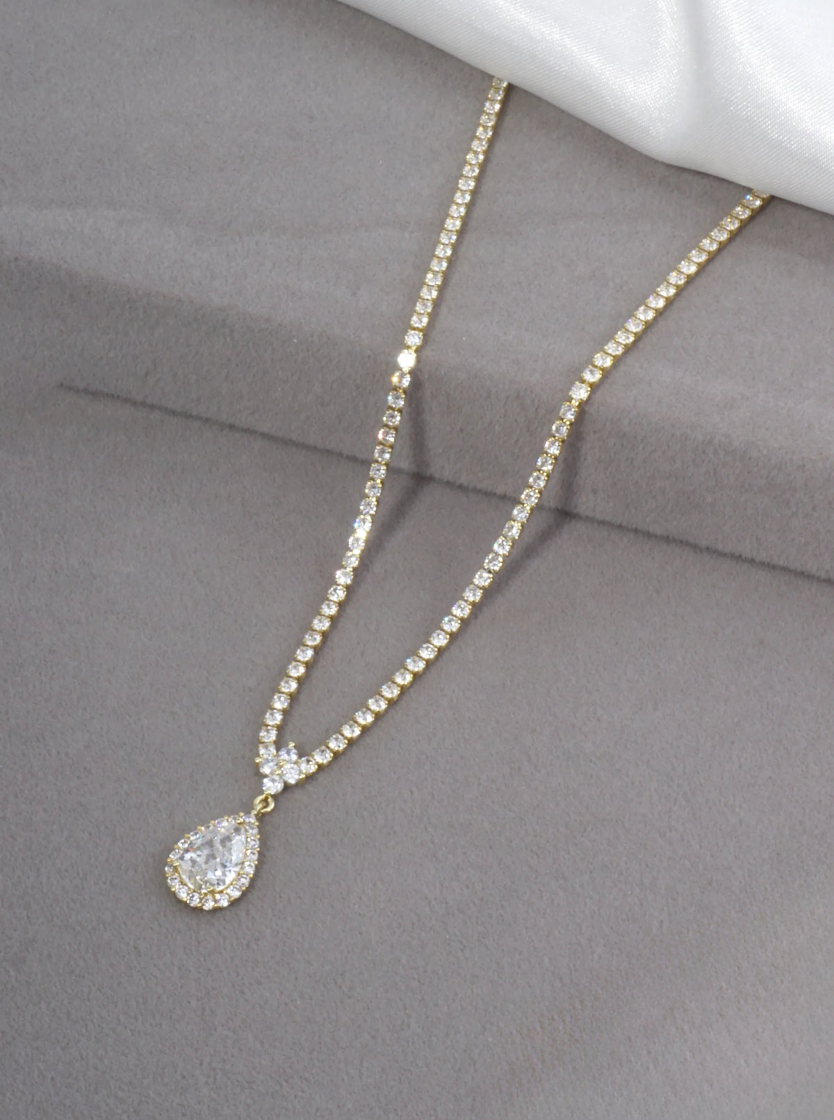 Sculptural Teardrop Pave Tennis Necklace
