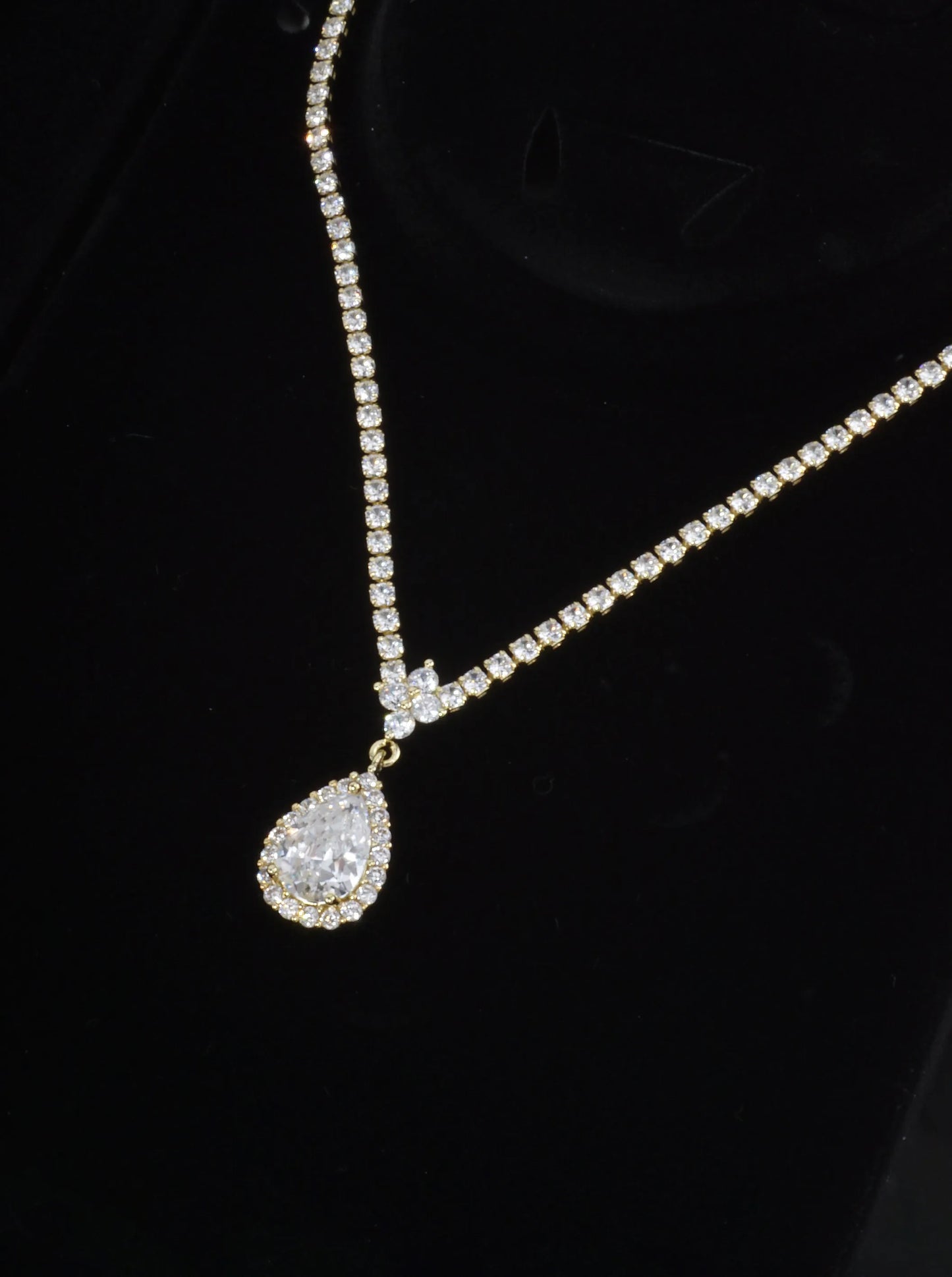 Sculptural Teardrop Pave Tennis Necklace