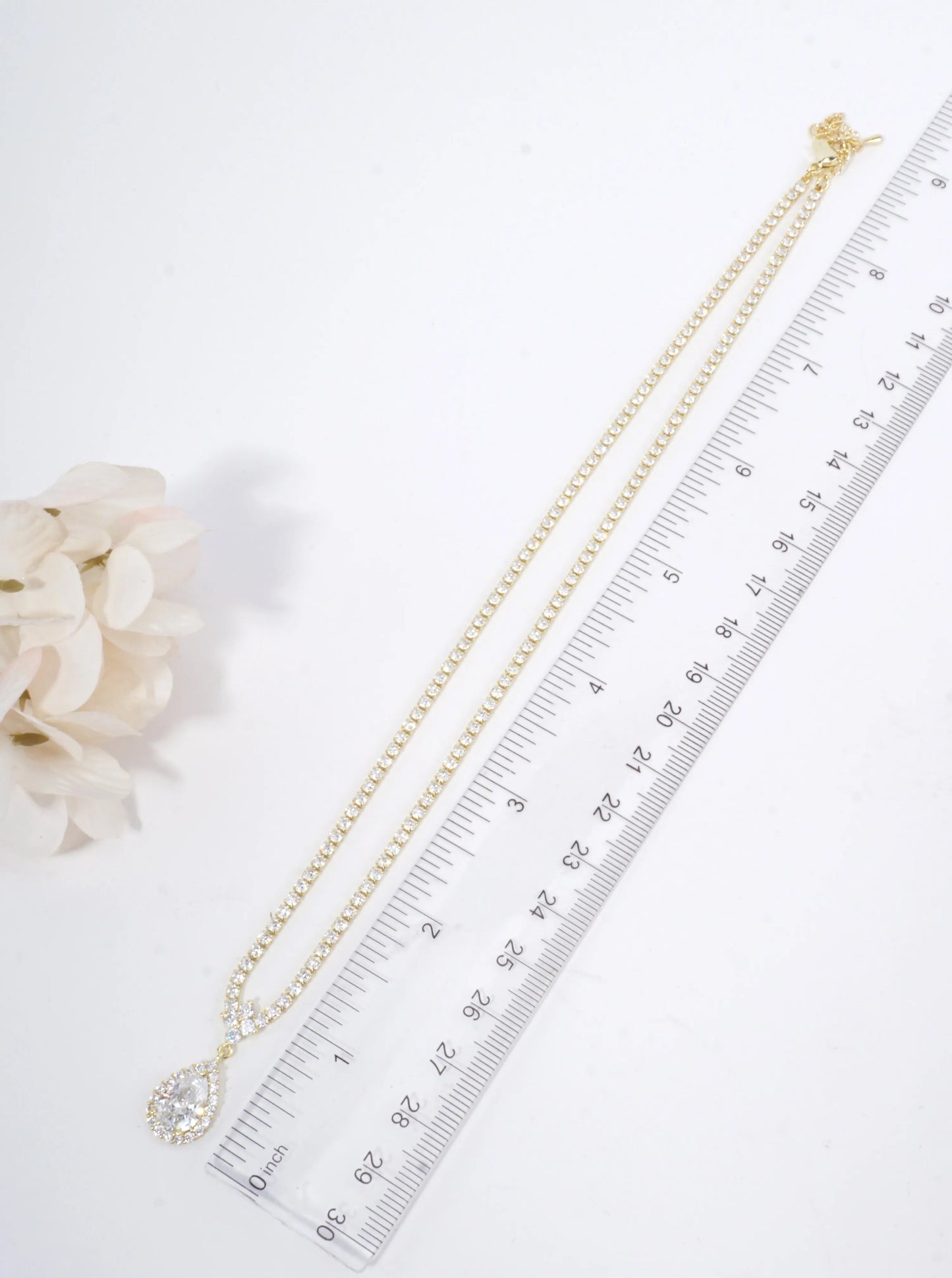 Sculptural Teardrop Pave Tennis Necklace