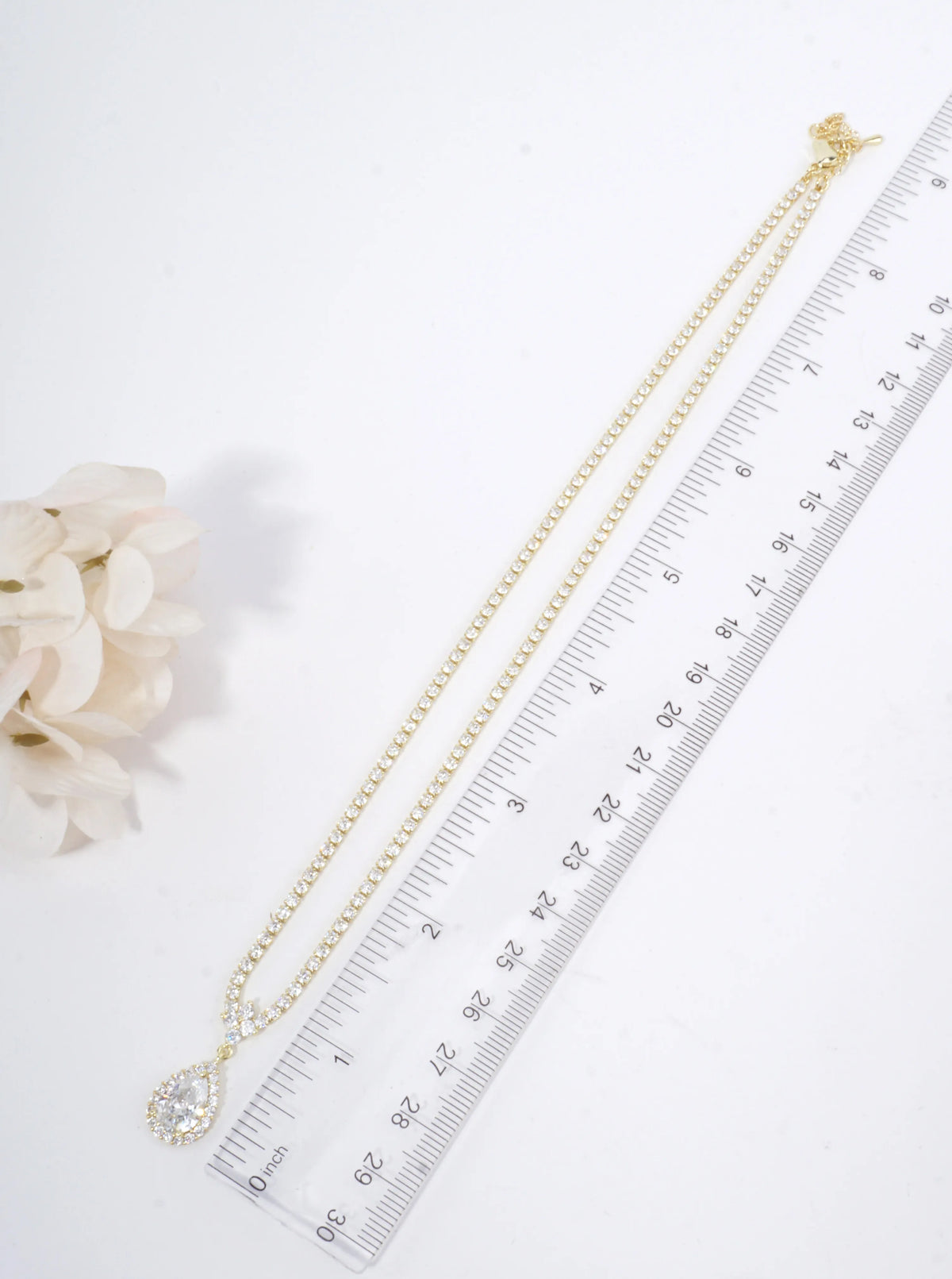 Sculptural Teardrop Pave Tennis Necklace