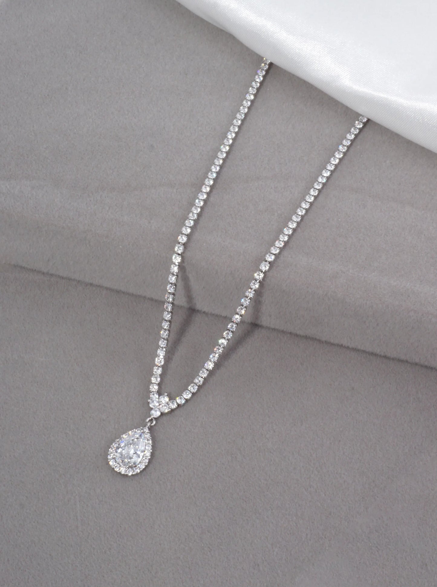 Sculptural Teardrop Pave Tennis Necklace