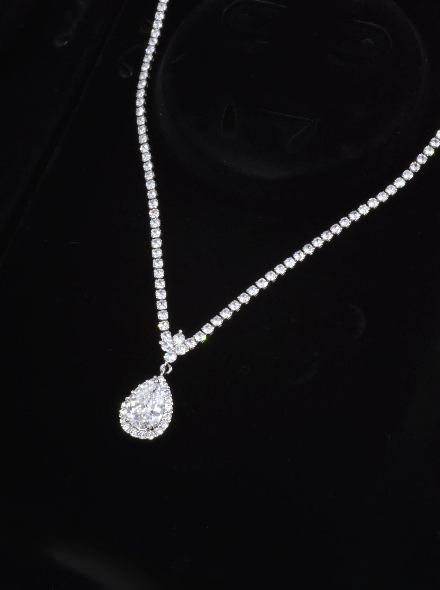 Sculptural Teardrop Pave Tennis Necklace