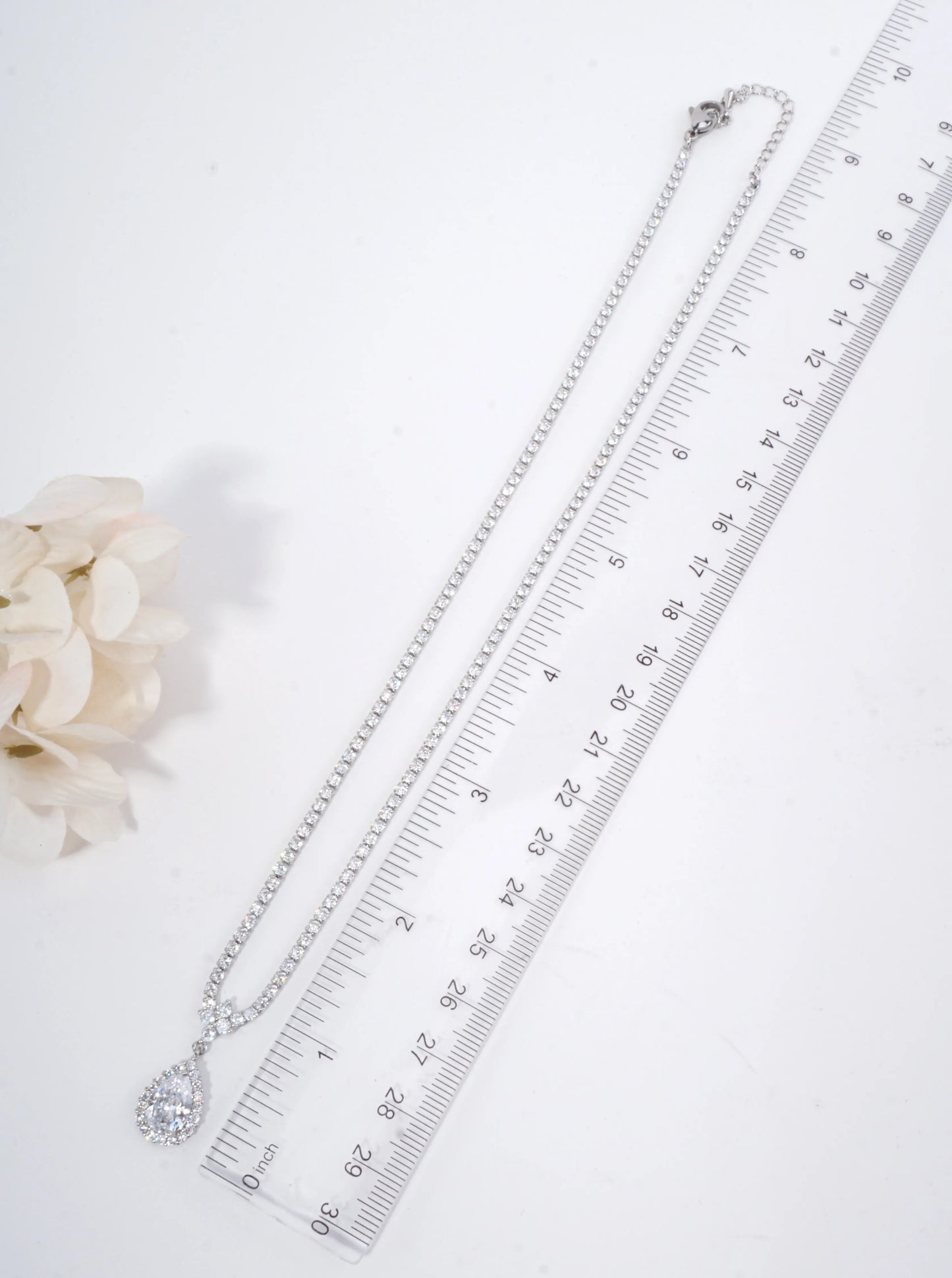 Sculptural Teardrop Pave Tennis Necklace