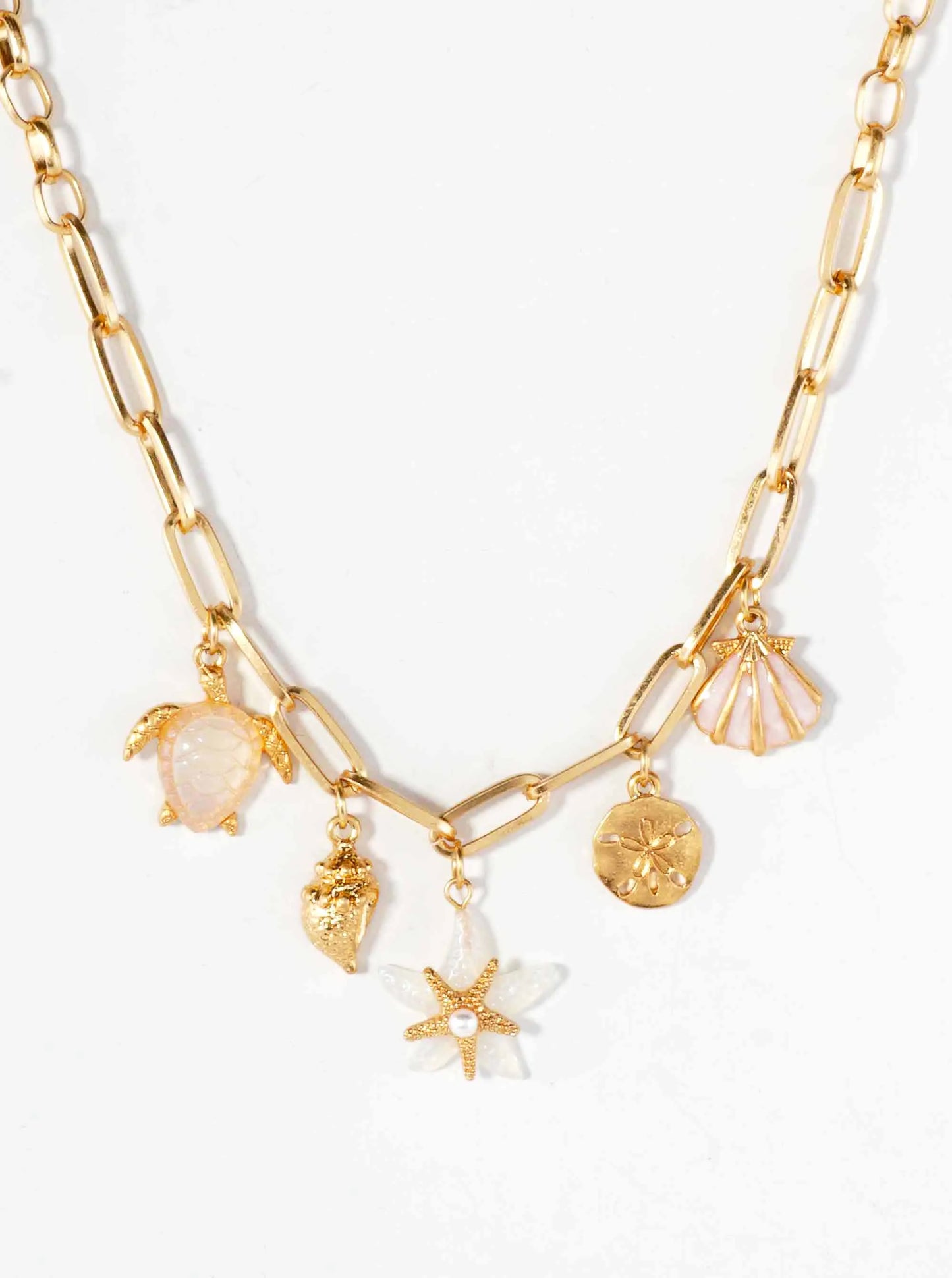 Sea-Life 18-Inch Turtle Conch Starfish Sand-Dollar Seashell Charm Necklace