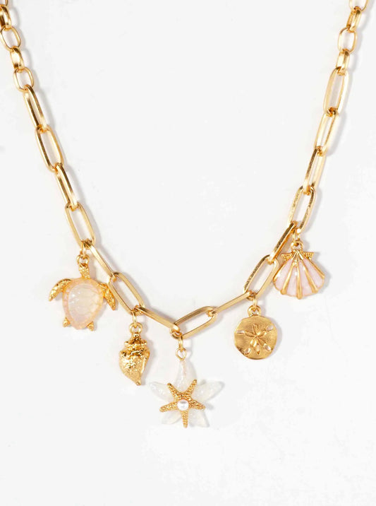 Sea-Life 18-Inch Turtle Conch Starfish Sand-Dollar Seashell Charm Necklace
