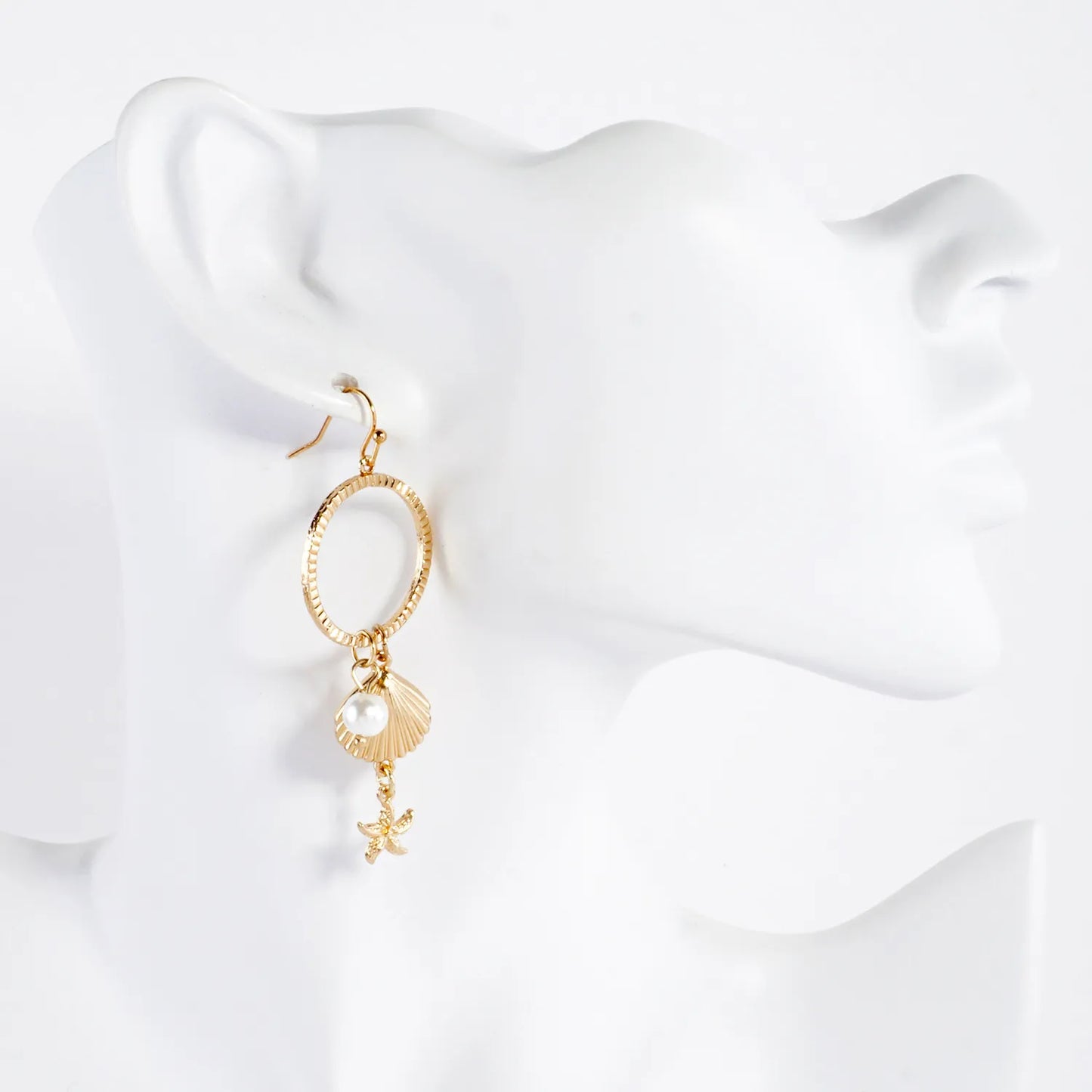 Sea-Life Charm Drop Textured Circle Earrings