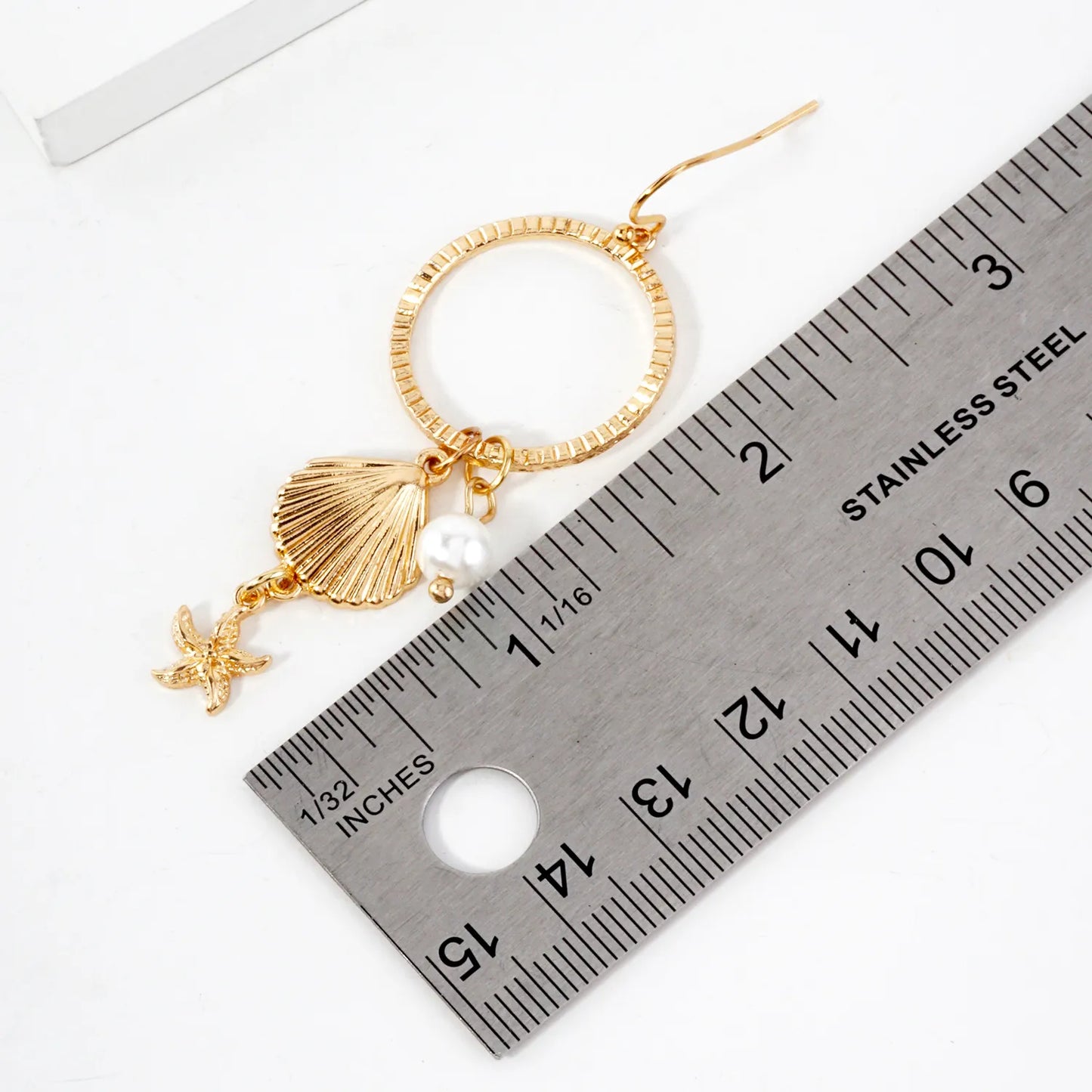 Sea-Life Charm Drop Textured Circle Earrings