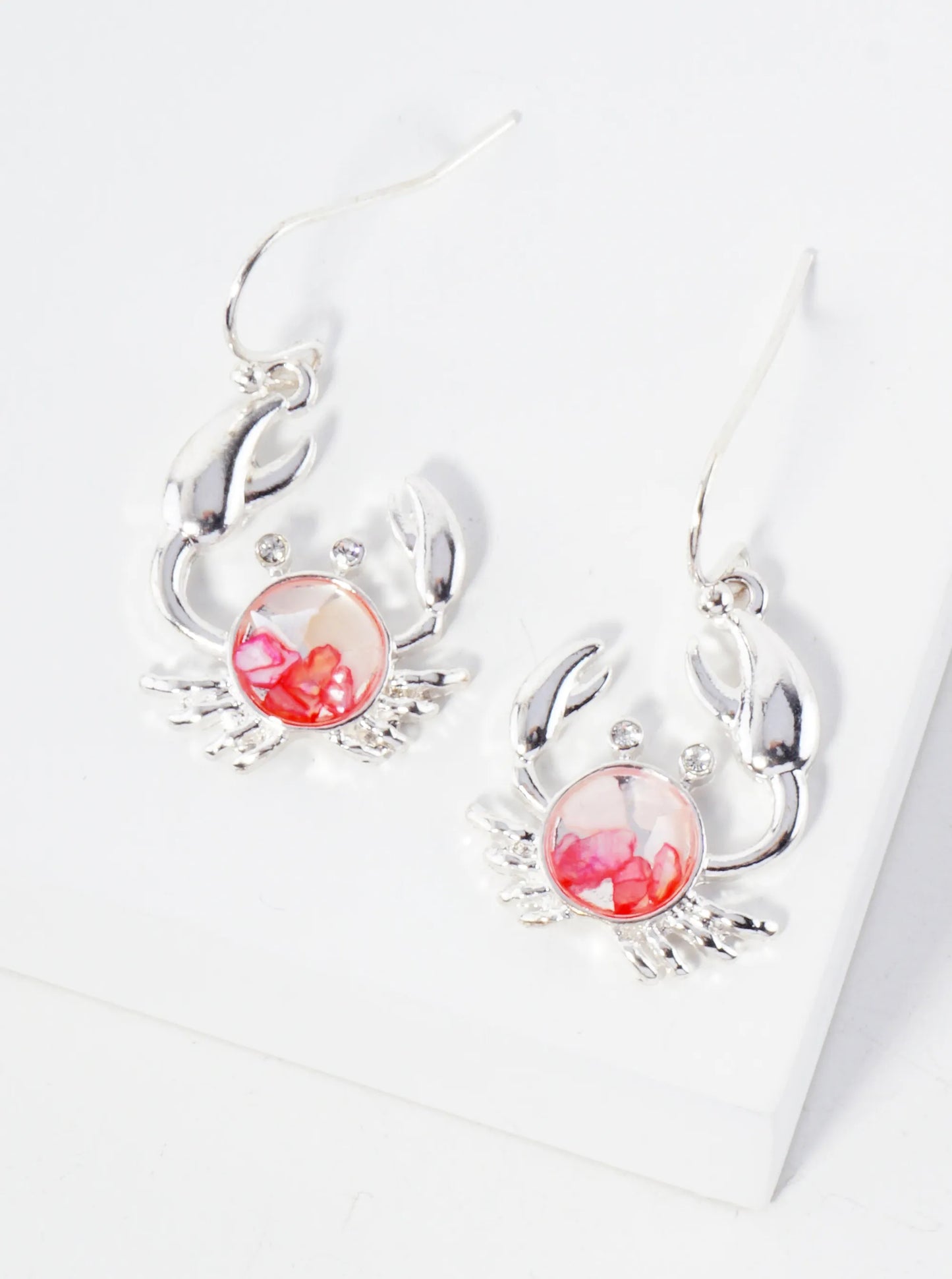 Sea-Life Chip-Stone Inlay Crab Dangle Drop Earrings