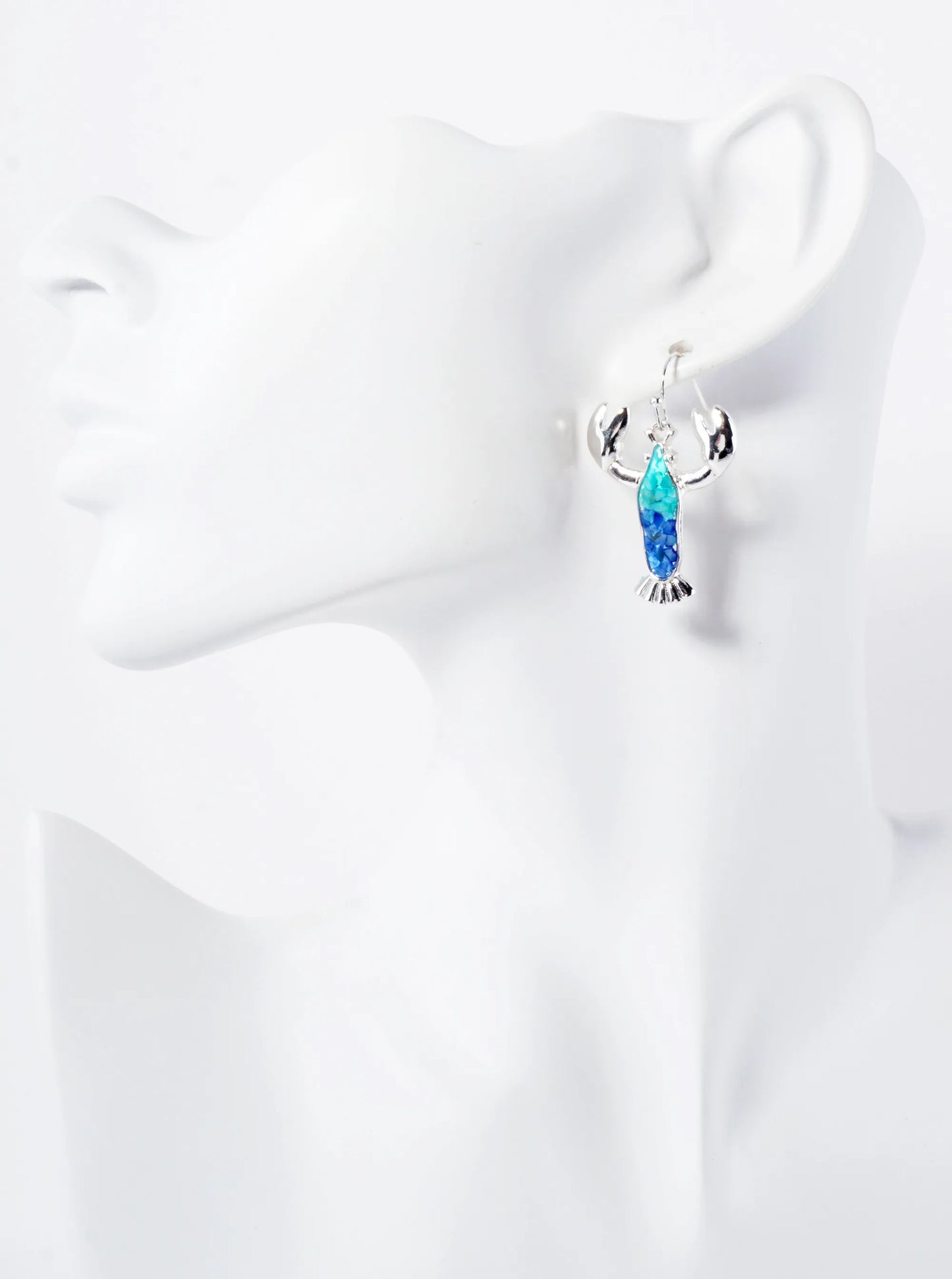 Sea-Life Chip-Stone Inlay Lobster Drop Dangle Earrings