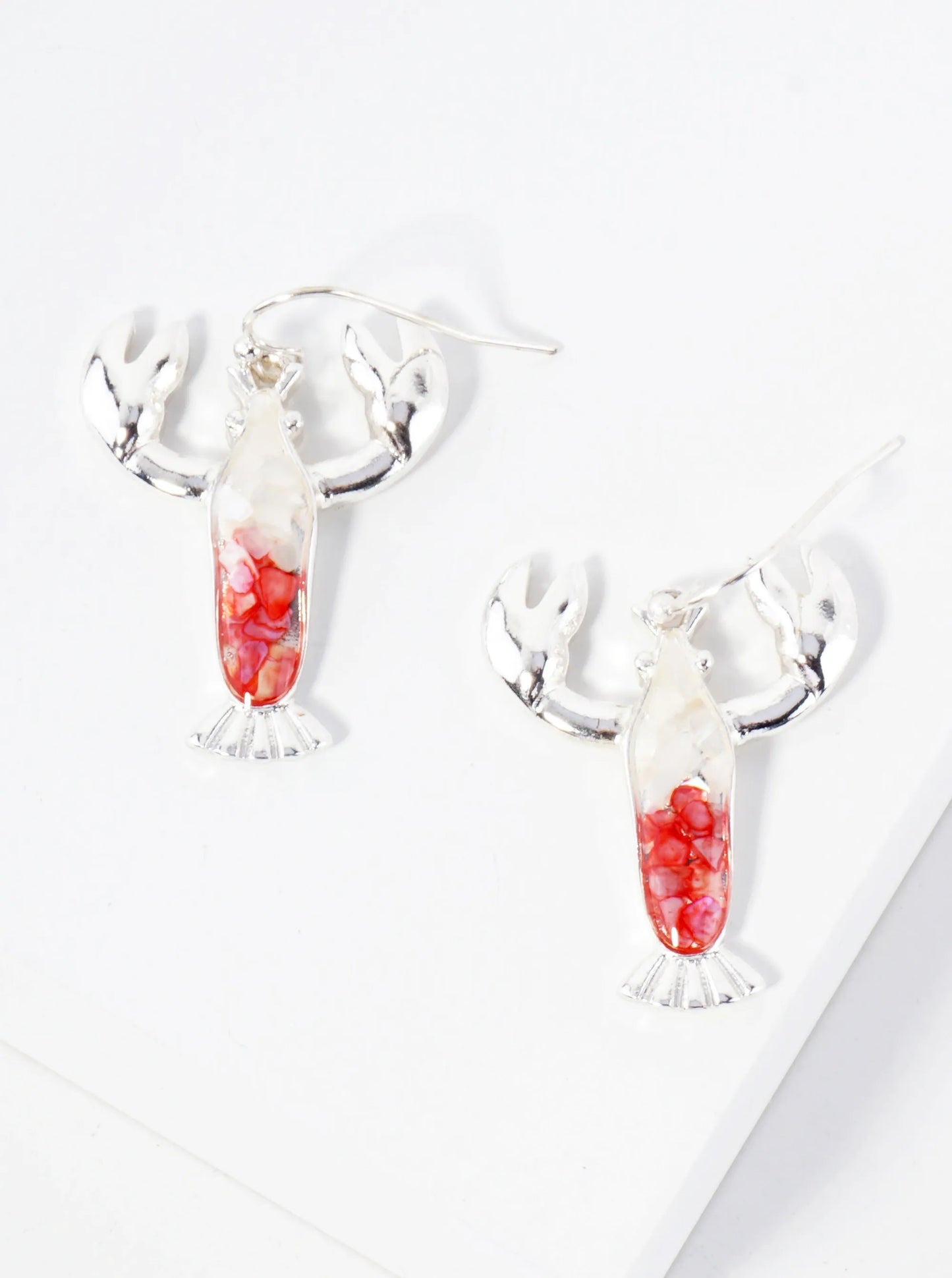 Sea-Life Chip-Stone Inlay Lobster Drop Dangle Earrings