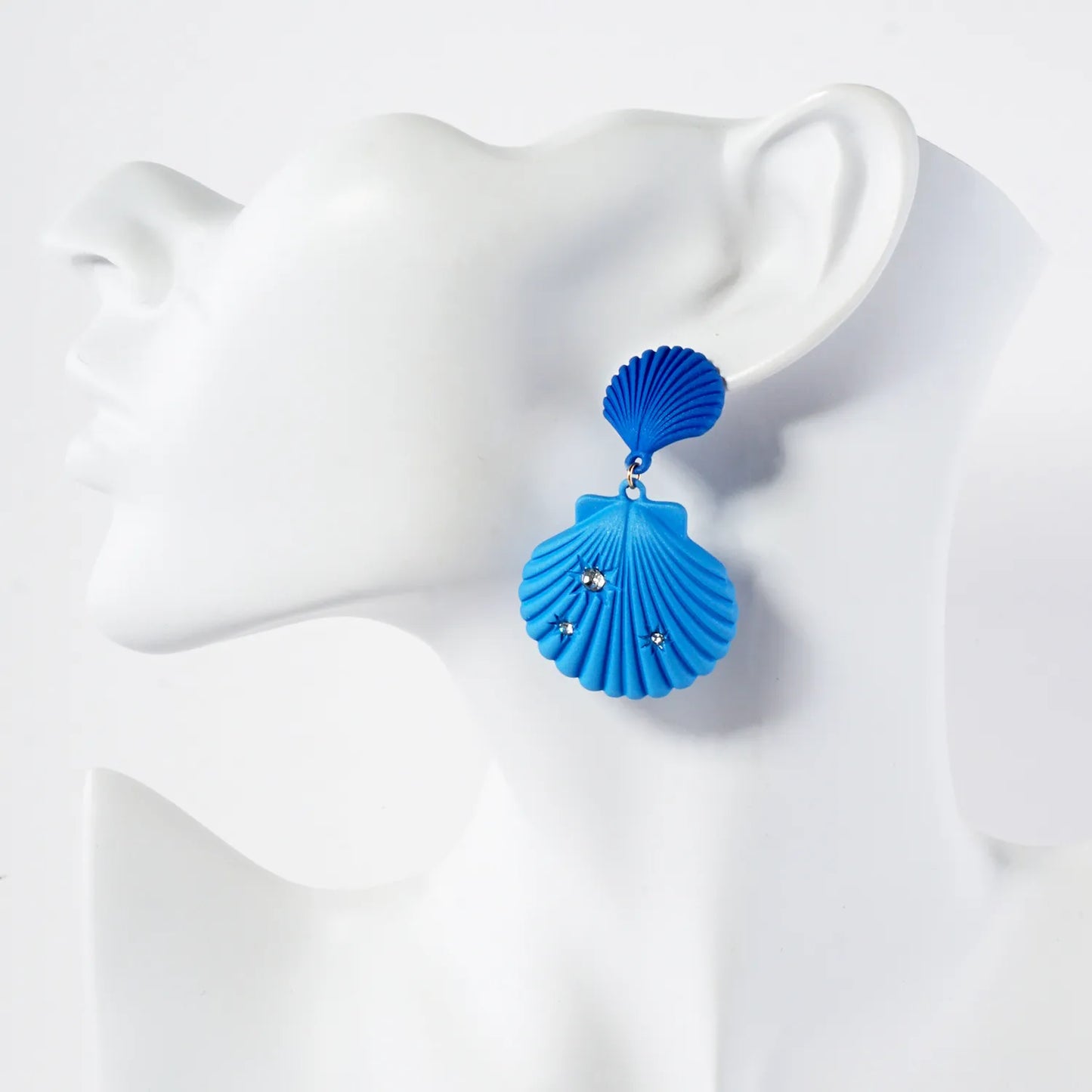 Sea-Life Crystal Accents Double Seashell Drop Statement Earrings