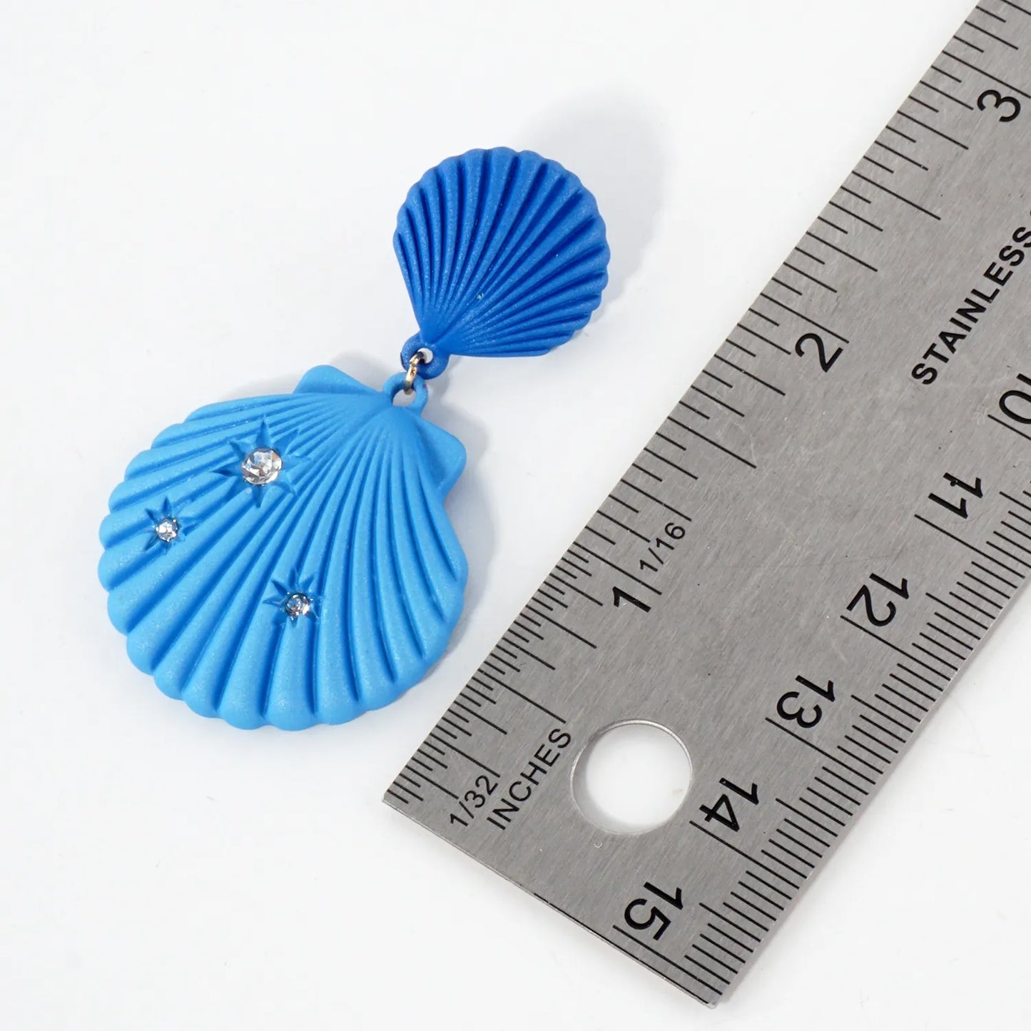 Sea-Life Crystal Accents Double Seashell Drop Statement Earrings