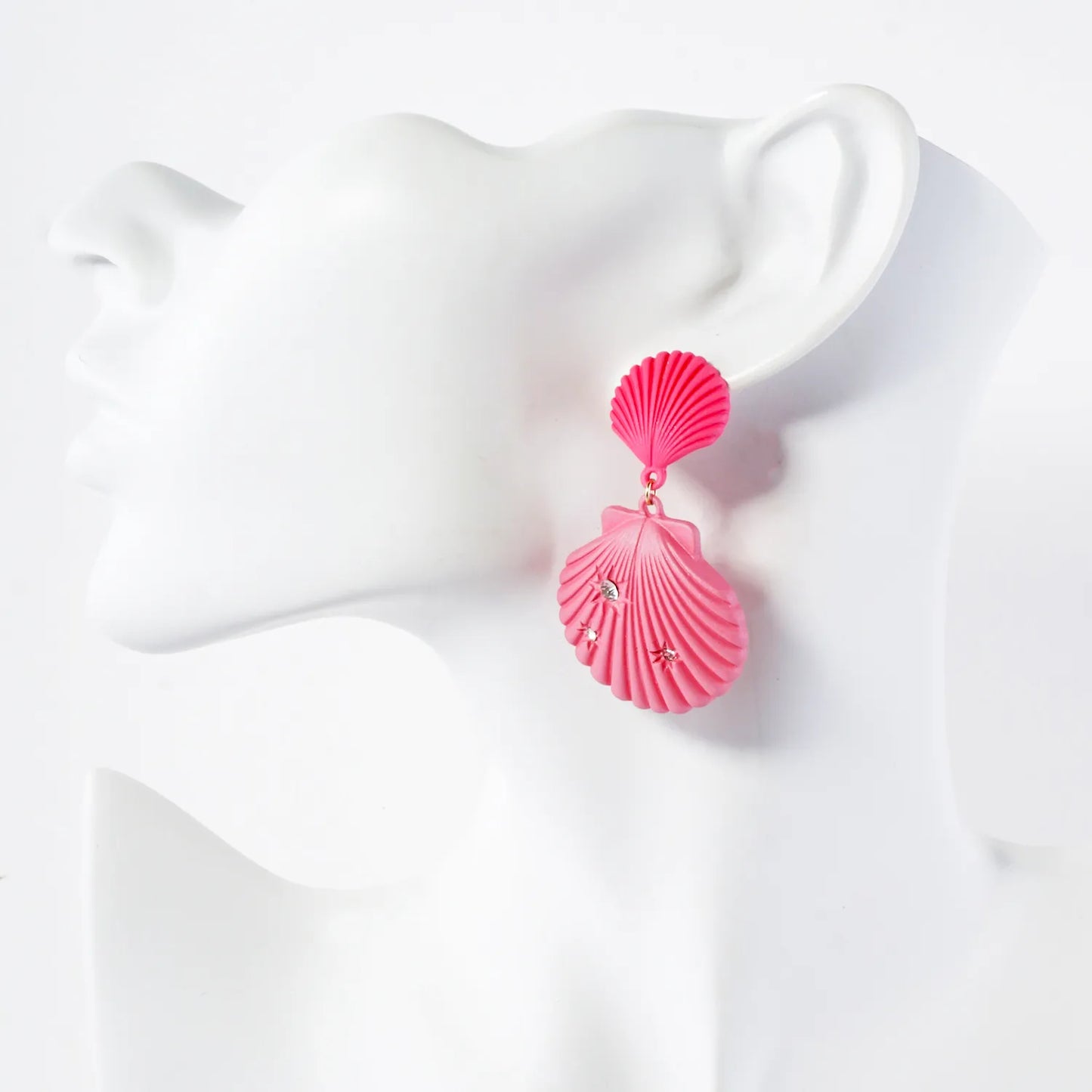 Sea-Life Crystal Accents Double Seashell Drop Statement Earrings