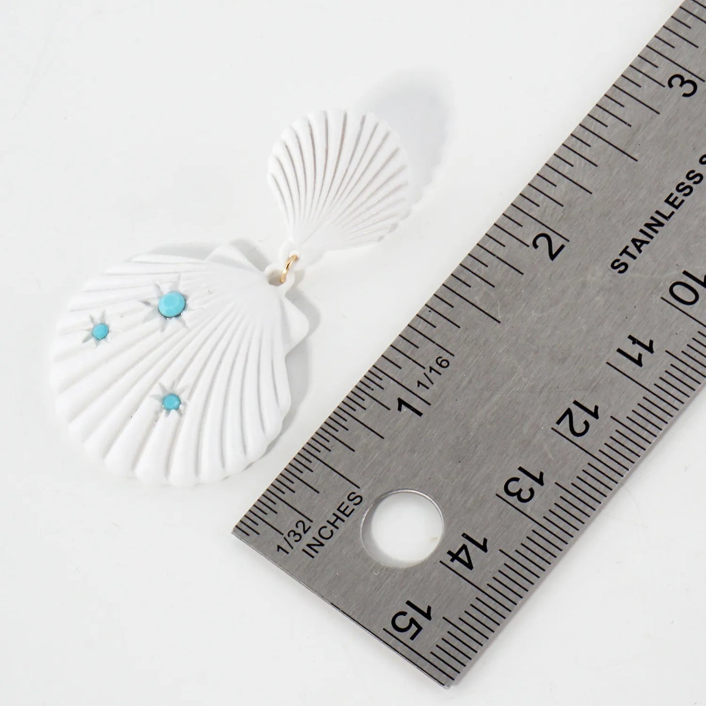 Sea-Life Crystal Accents Double Seashell Drop Statement Earrings