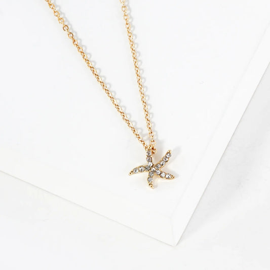Sea-Life Crystal-Pave 11mm Starfish Pendant Necklace