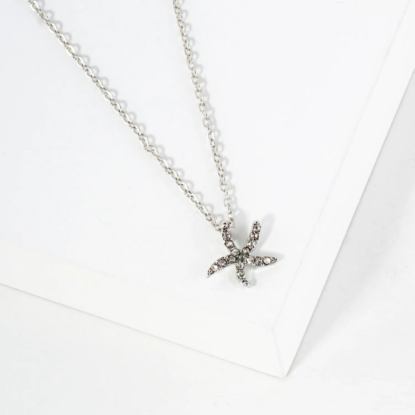 Sea-Life Crystal-Pave 11mm Starfish Pendant Necklace