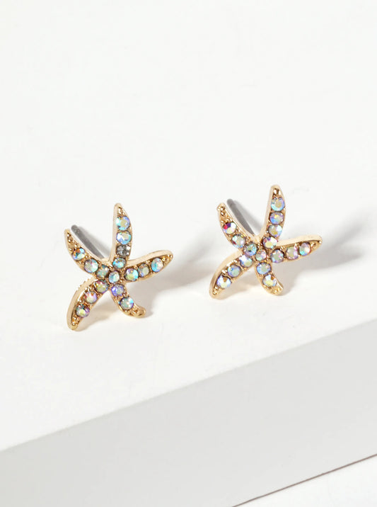 Sea-Life Crystal-Pave 13mm Starfish Stud Earrings